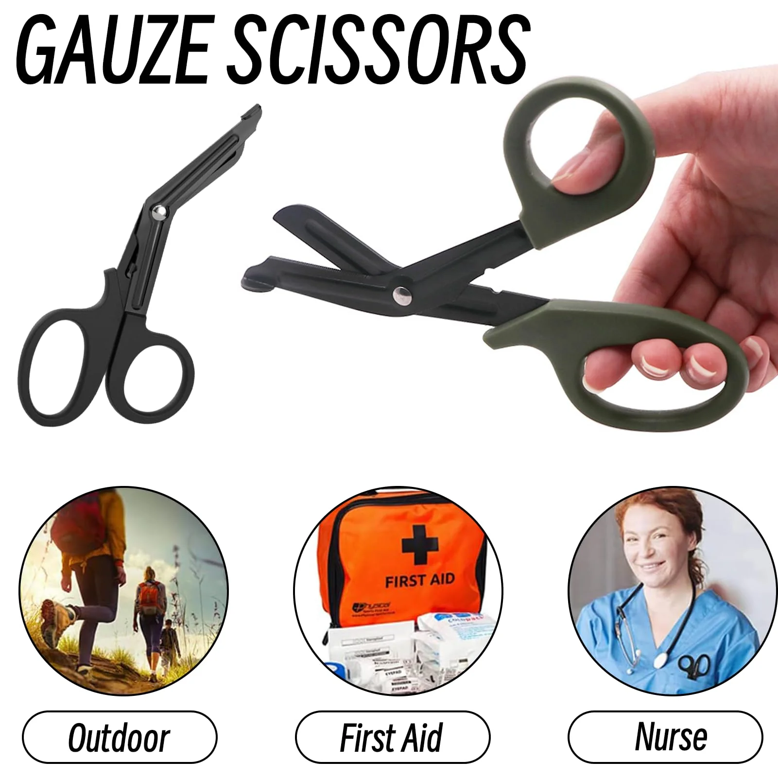 Pack of 2 Medical Bandage Scissors, Medical Scissors, Trauma Scissors, Bandage Scissors, 15 cm Bent Stealth for Nurses, Medical Students, Emergency Room (Black and Green) - Image 4