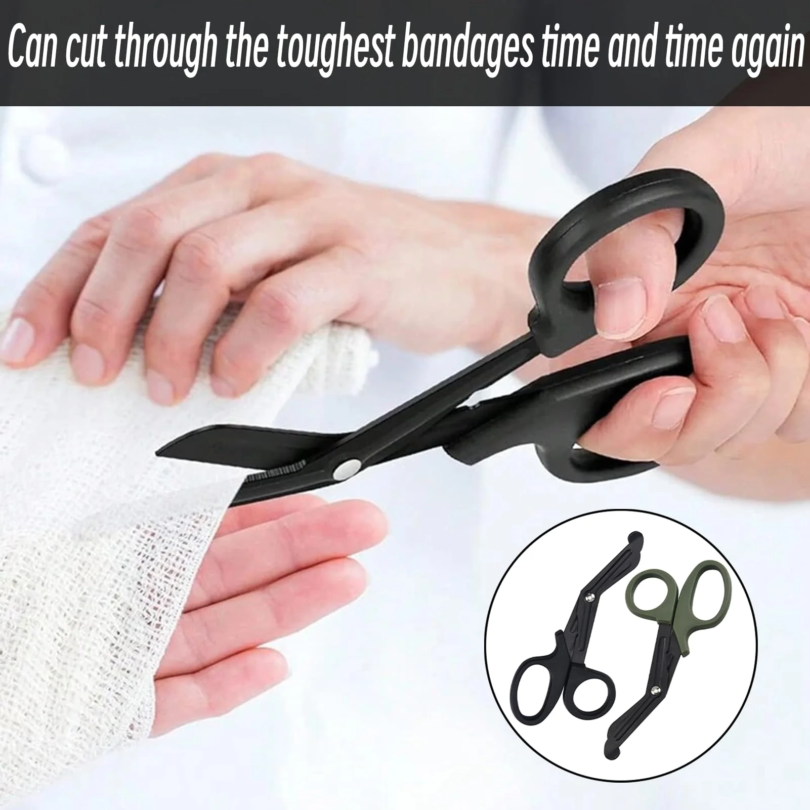 Pack of 2 Medical Bandage Scissors, Medical Scissors, Trauma Scissors, Bandage Scissors, 15 cm Bent Stealth for Nurses, Medical Students, Emergency Room (Black and Green) - Image 5
