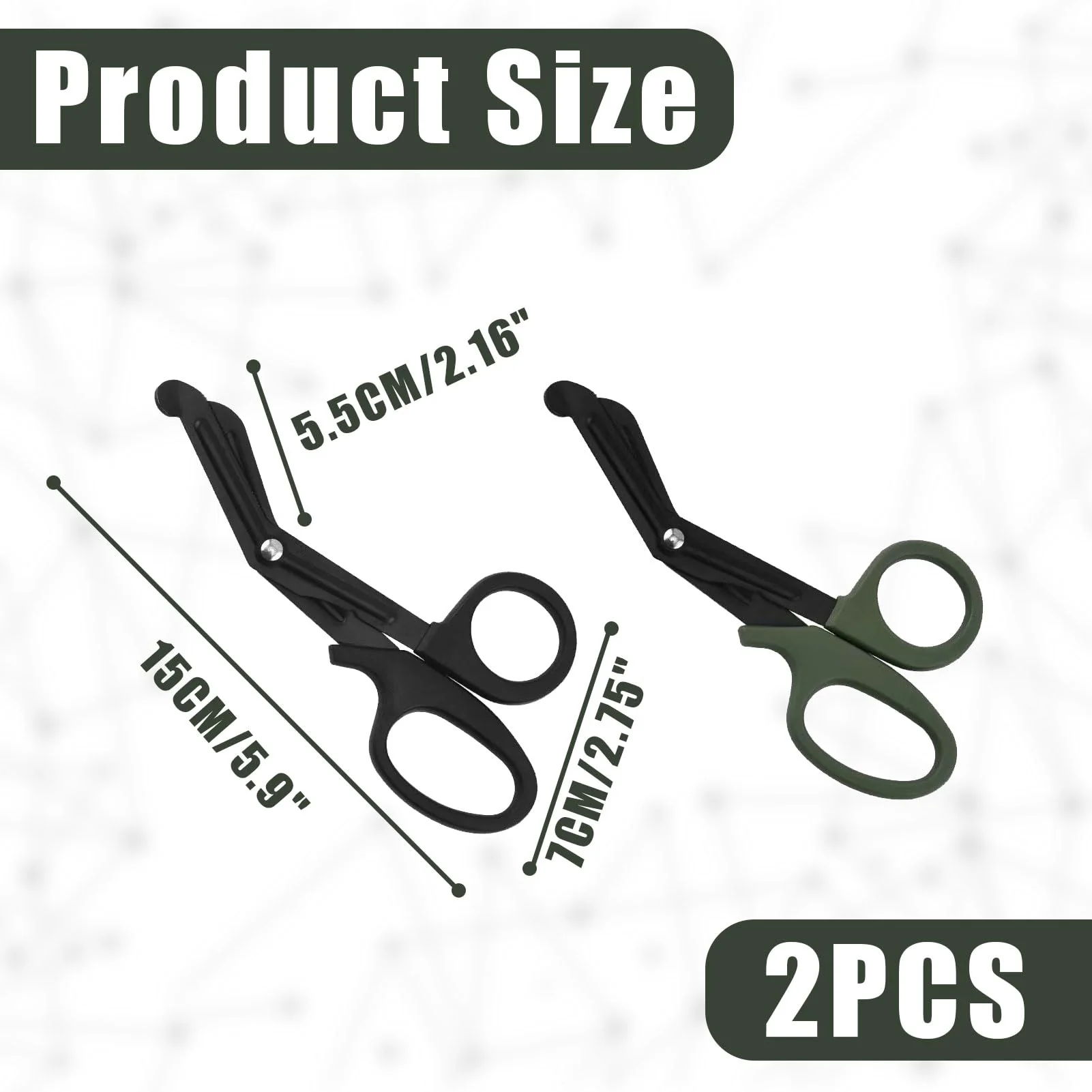 Pack of 2 Medical Bandage Scissors, Rescue Scissors, Bandage Scissors, Nurse, CModern, Ambidextrous, Stainless Steel, Black + Green, 15 cm - Image 2