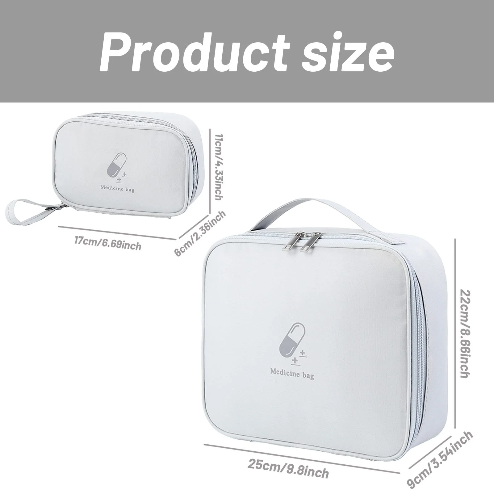 Pack of 2 Medicine Bag Large Capacity Empty Waterproof Emergency Bag First Aid Bag Travel Pharmacy Bag Medicine Storage Bag for Travel On the Go Home Office Office, gray, Classic - Image 2