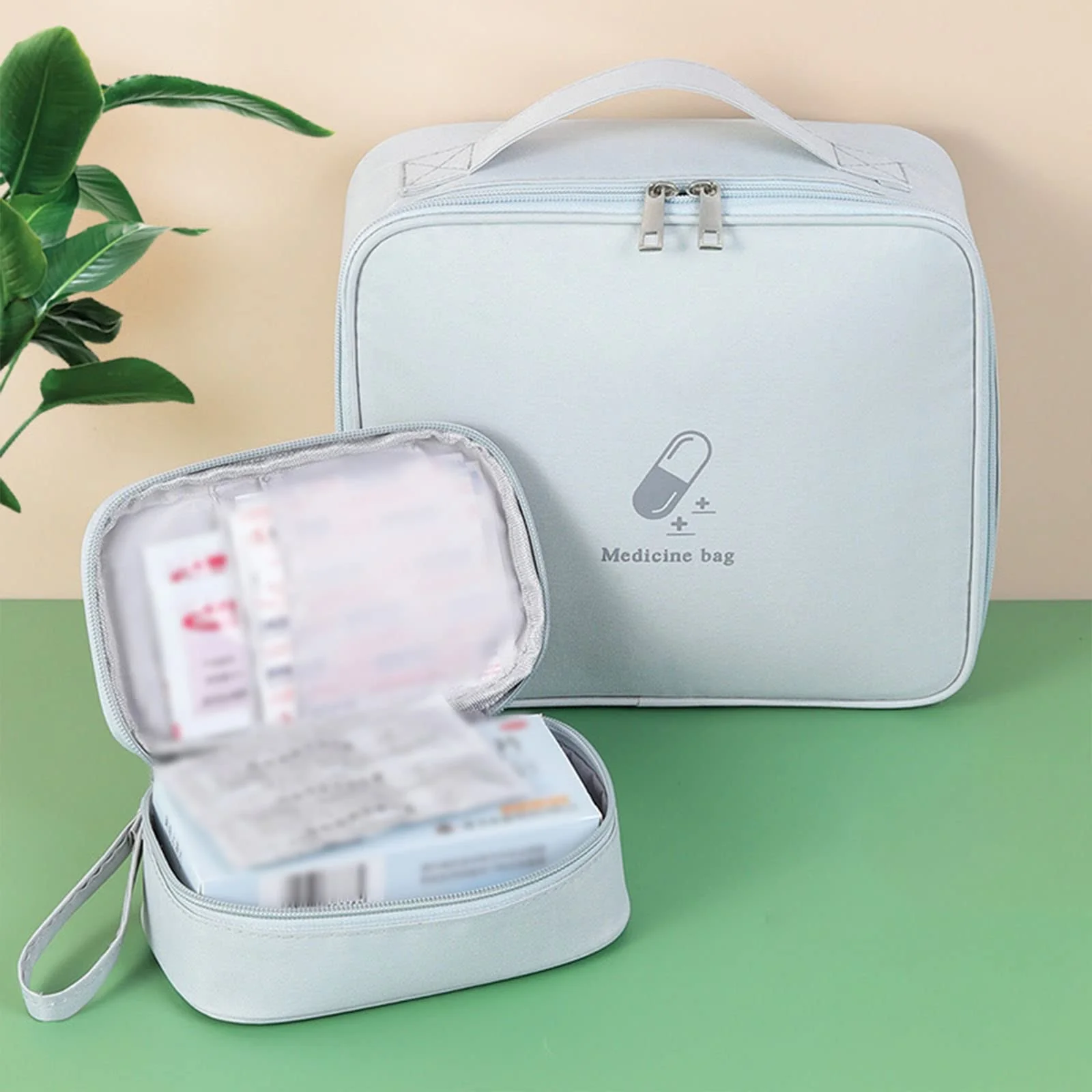 Pack of 2 Medicine Bag Large Capacity Empty Waterproof Emergency Bag First Aid Bag Travel Pharmacy Bag Medicine Storage Bag for Travel On the Go Home Office Office, gray, Classic - Image 7