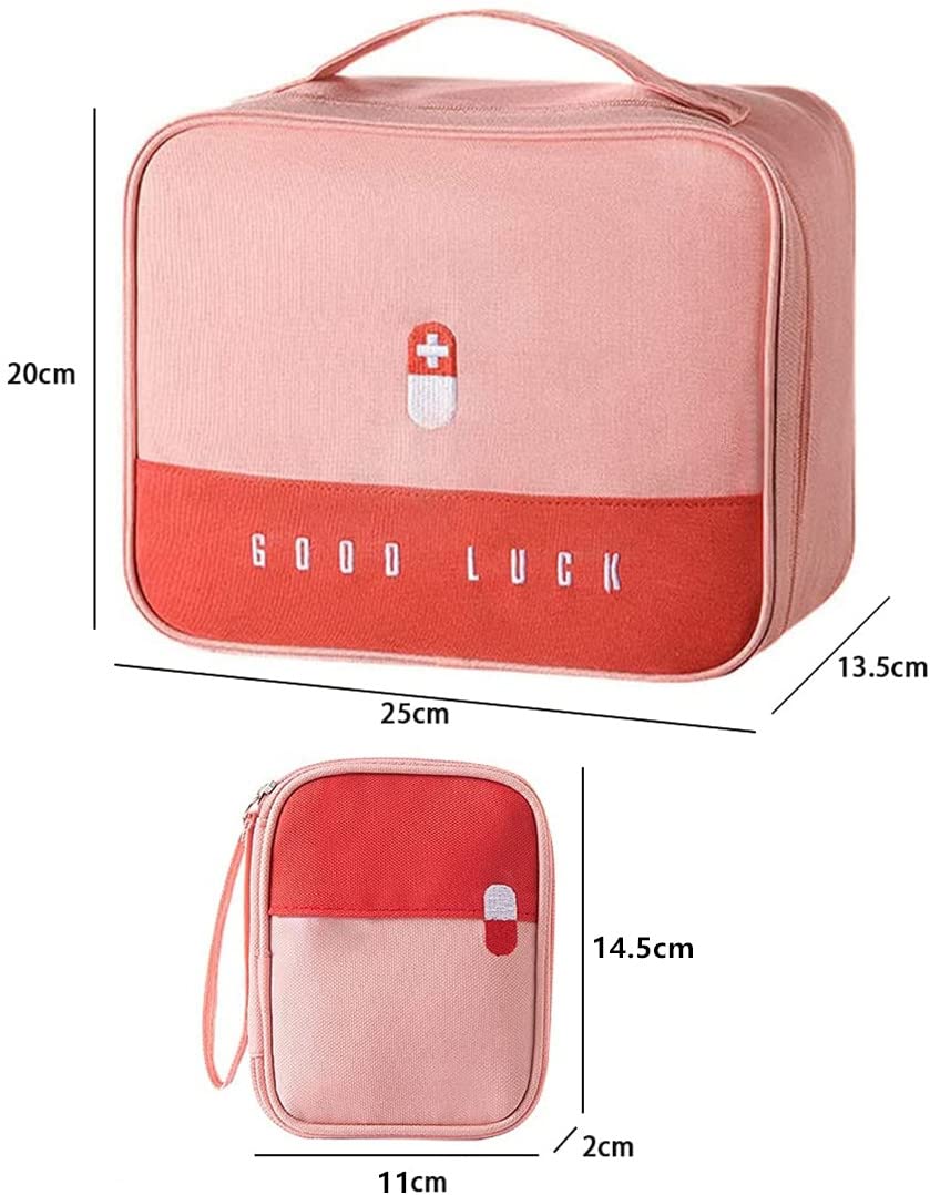 Pack of 2 Medicine Bag Large Capacity Medical Emergency Bag Empty Waterproof Medicine Storage Bag Portable Medicine Bag for Home Office Travel (Pink) Pink - Image 2