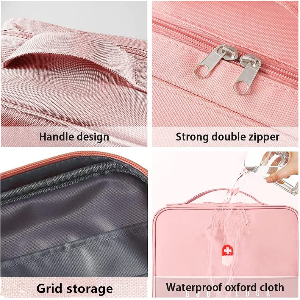 Pack of 2 Medicine Bag Large Capacity Medical Emergency Bag Empty Waterproof Medicine Storage Bag Portable Medicine Bag for Home Office Travel (Pink) Pink - Image 3