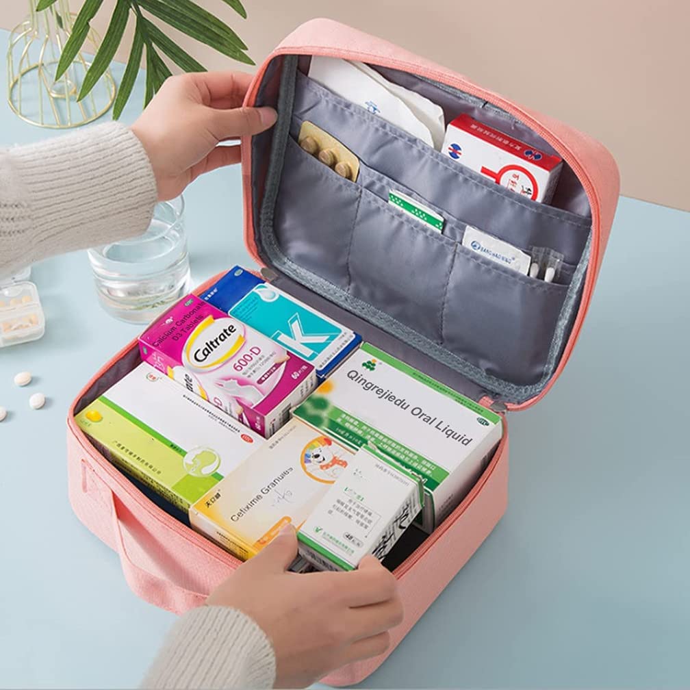 Pack of 2 Medicine Bag Large Capacity Medical Emergency Bag Empty Waterproof Medicine Storage Bag Portable Medicine Bag for Home Office Travel (Pink) Pink - Image 4