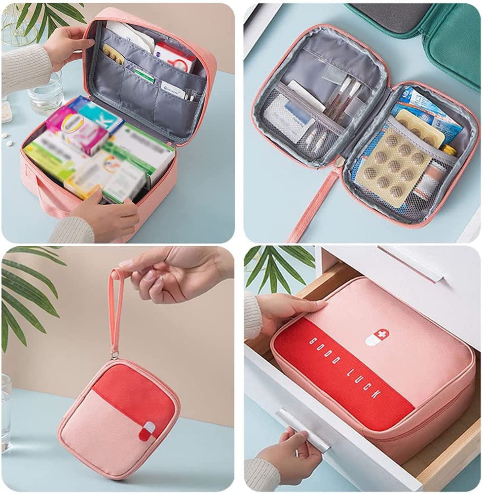 Pack of 2 Medicine Bag Large Capacity Medical Emergency Bag Empty Waterproof Medicine Storage Bag Portable Medicine Bag for Home Office Travel (Pink) Pink - Image 5