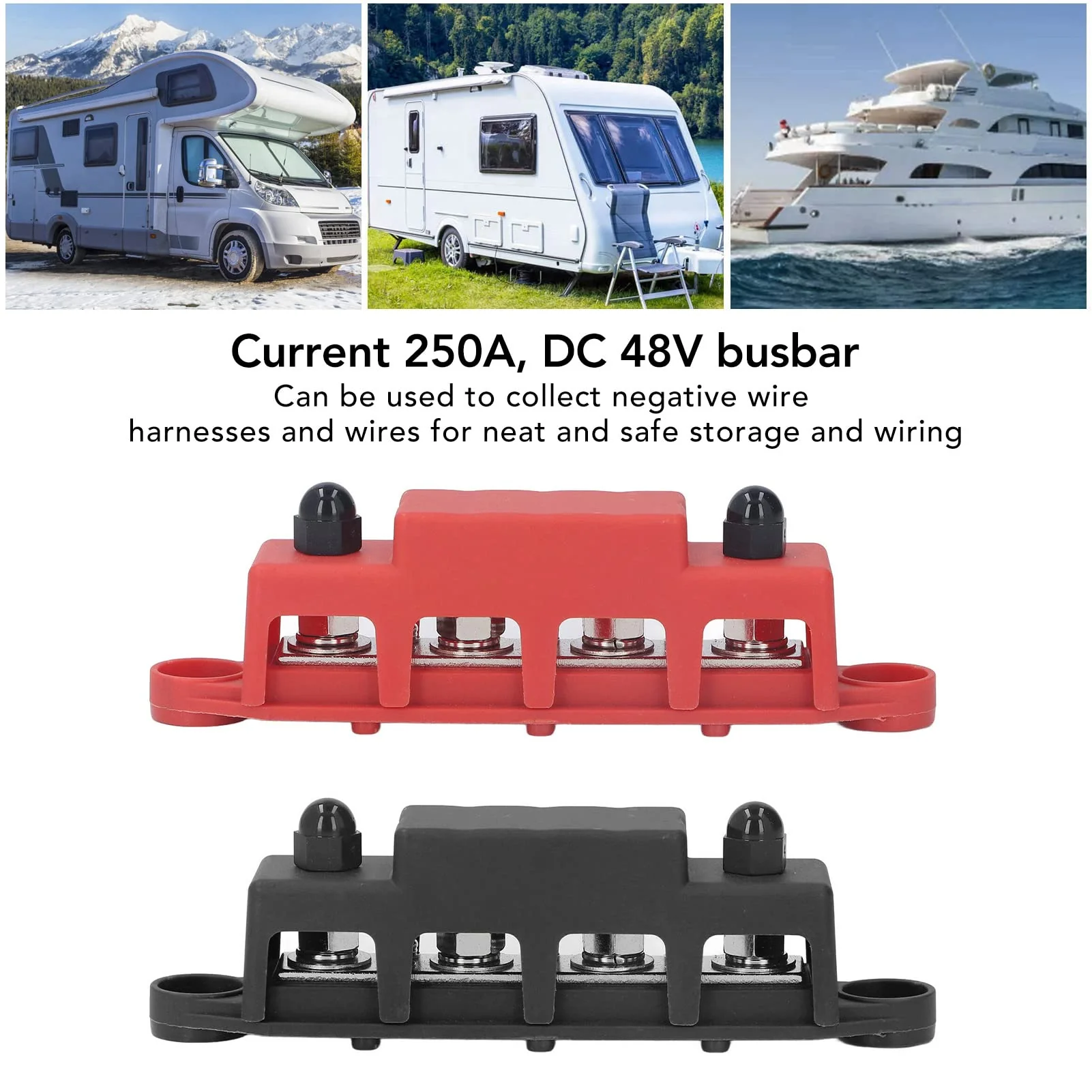 Pack of 2 Power Distribution Block 48 V DC 250 A M8 Screw Connection Busbar Block for Car Industry Marine Solar Systems Industrial Automation - Image 3