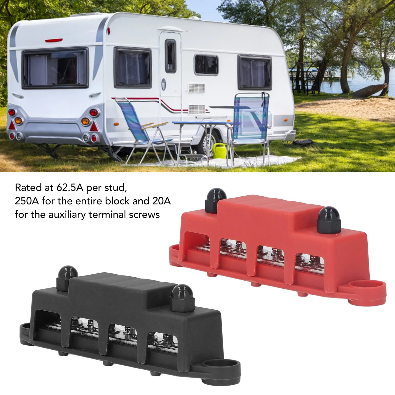 Pack of 2 Power Distribution Block 48 V DC 250 A M8 Screw Connection Busbar Block for Car Industry Marine Solar Systems Industrial Automation - Image 4