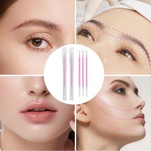 Pack of 2 Skin Markers, Surgical Skin Marker, Permanent Make Up Pen, Tattoo Piercing Positioning Pen, Eyebrow Pen, with 3 Refills, for Eyebrows, Lips, Body Art (Pink) - Image 7