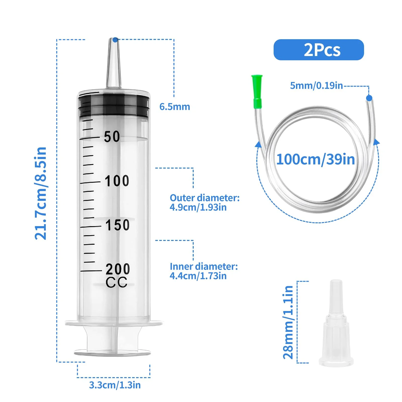 Pack of 2 Syringes, 200 ml Syringe with Hose, Large Syringe, Oil Syringe, Syringe Set for Industrial Use 200ml - Image 2