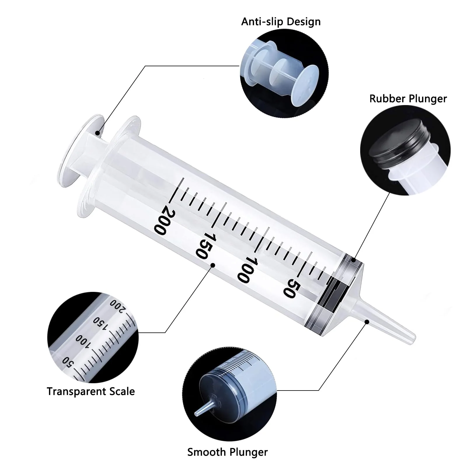 Pack of 2 Syringes, Syringe 200 ml + 300 ml, Syringe with Hose, Large Syringe, Oil Syringe, Dosing Syringe Without Needle, Syringe Set for Laboratory, Industry, Animal Feeding 200ml+300ml - Image 3