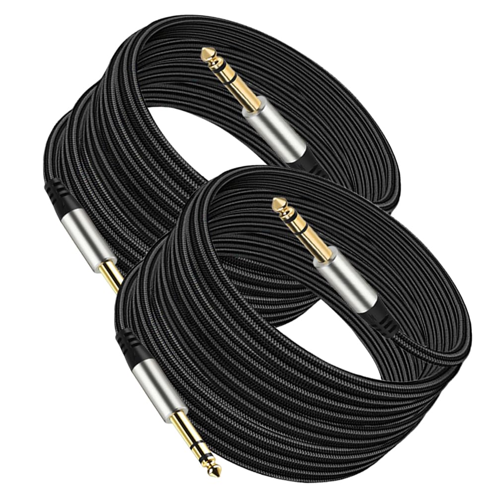 Pack of 2 TRS Instrument Cable 1/4 Inch Straight 6.35mm Male Jack Nylon Braided Studio Cord (16 Feet-2 Pack) 16 Feet-2 Pack