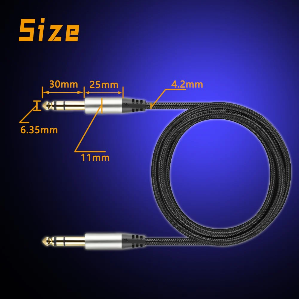 Pack of 2 TRS Instrument Cable 1/4 Inch Straight 6.35mm Male Jack Nylon Braided Studio Cord (16 Feet-2 Pack) 16 Feet-2 Pack - Image 6