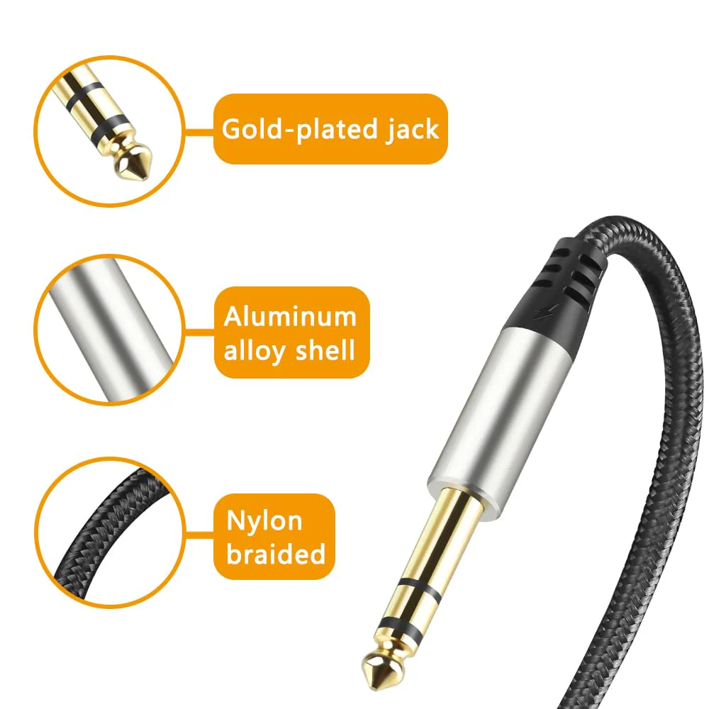 Pack of 2 TRS Instrument Cable 1/4 Inch Straight 6.35mm Male Jack Nylon Braided Studio Cord (3.3 Feet-2 Pack) 3.3 Feet-2 Pack - Image 3