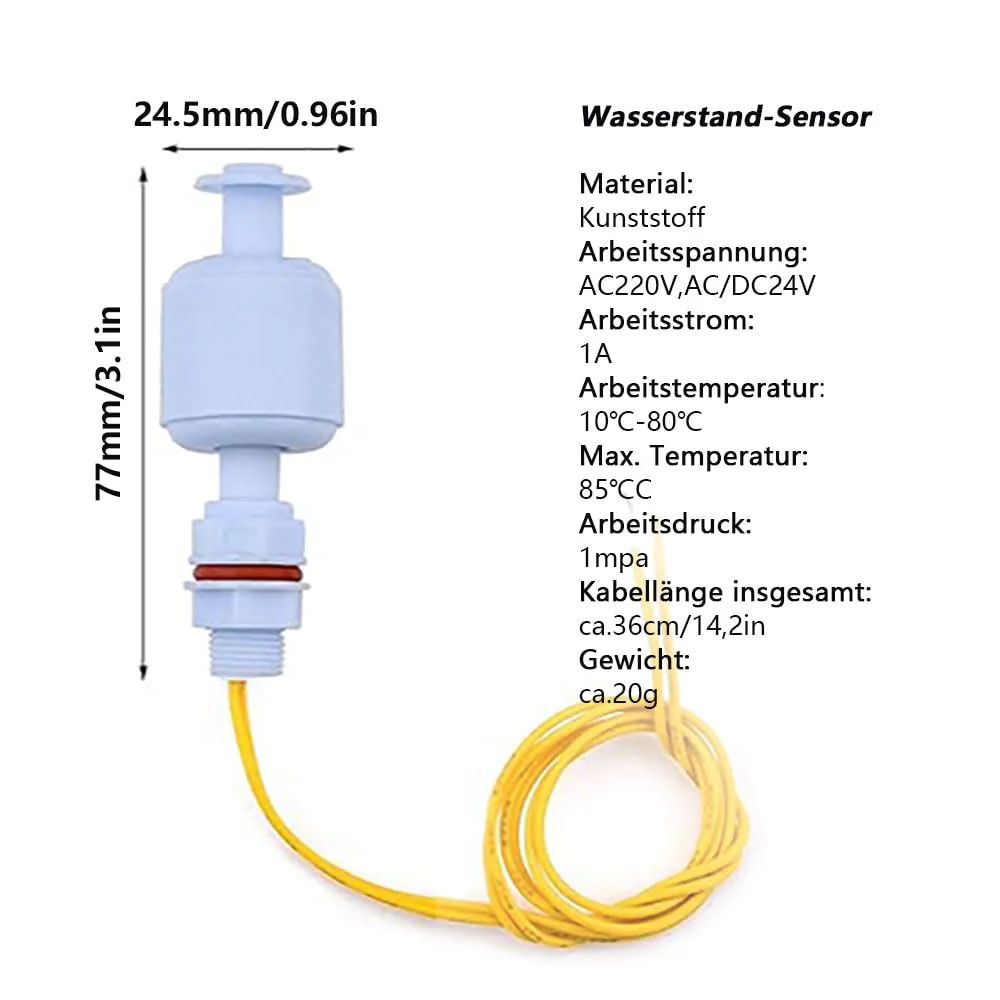 Pack of 2 Water Level Sensors, Both AC 220 V and AC/DC24 V Circuits Can Be Used Liquid Float Switch Liquid Sensor for Hydroponics Gardening Aquarium Pool Tank 52 mm - Image 2