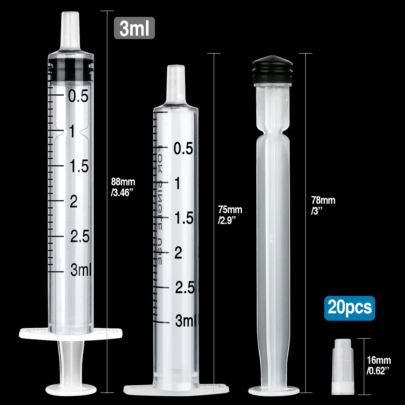 Pack of 20 3 ml Syringe Plastic Syringes with Lid Sterile Colostrum Syringe Set without Needle for Feeding, Liquid Syringe for Glue, Ink, Motor Oil, Newborn Animal Feeding Lab - Image 2