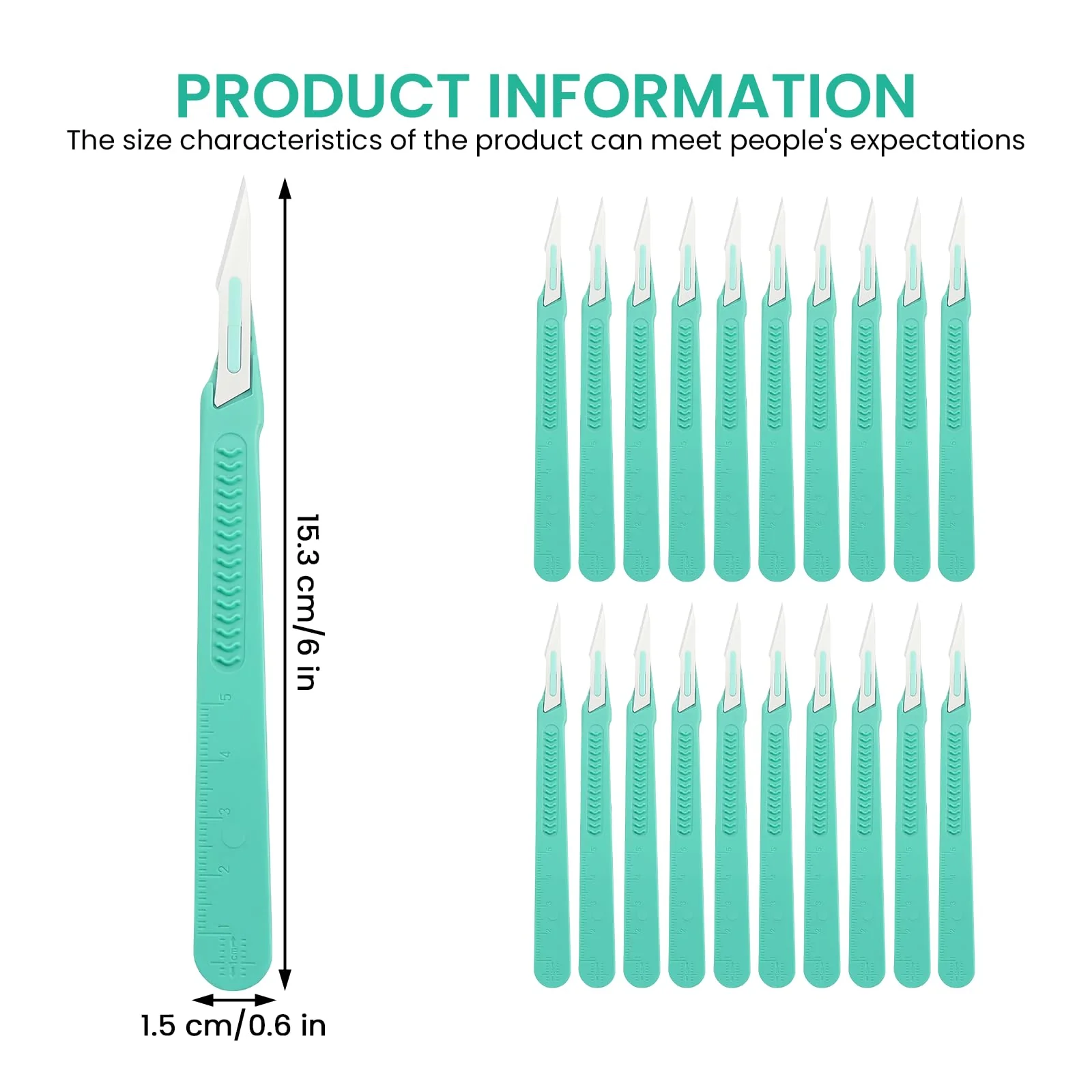 Pack of 20 Plastic Surgical Scalpel Knives, Sterile Scalpel Knives with Scalpel Handle, Scalpel Blades, Carbon Steel Scalpel Blades, Replacement Blades with Protective Cap, Individually Sterile Packed - Image 2