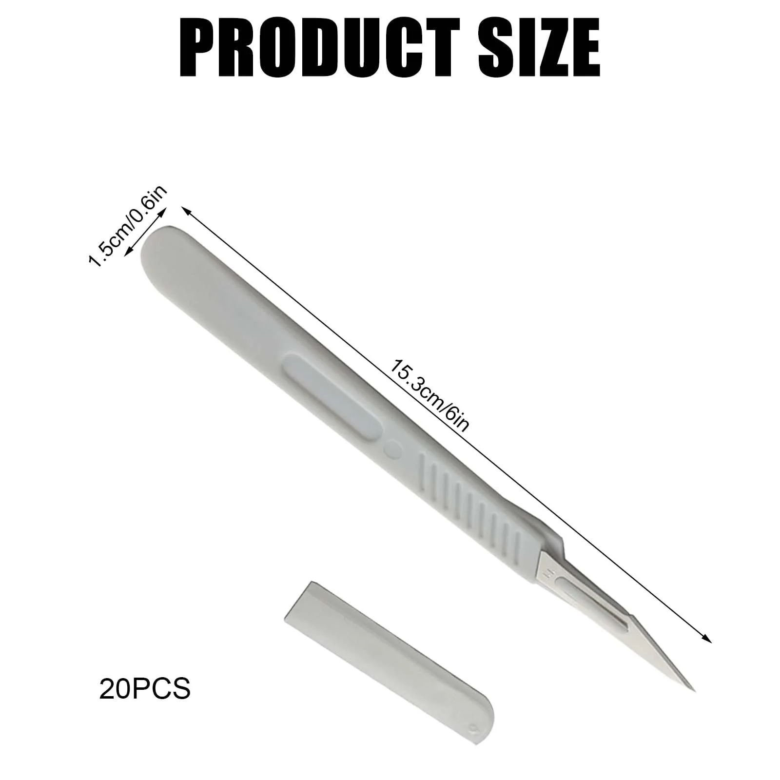 Pack of 20 Scalpel Blades, Scalpel Knife with Scalpel Handle, Plastic Surgical Scalpel Knives, Carbon Steel Scalpel Blades, Replacement Blades with Protective Cap, Individually Sterile Packed (White) White - Image 2
