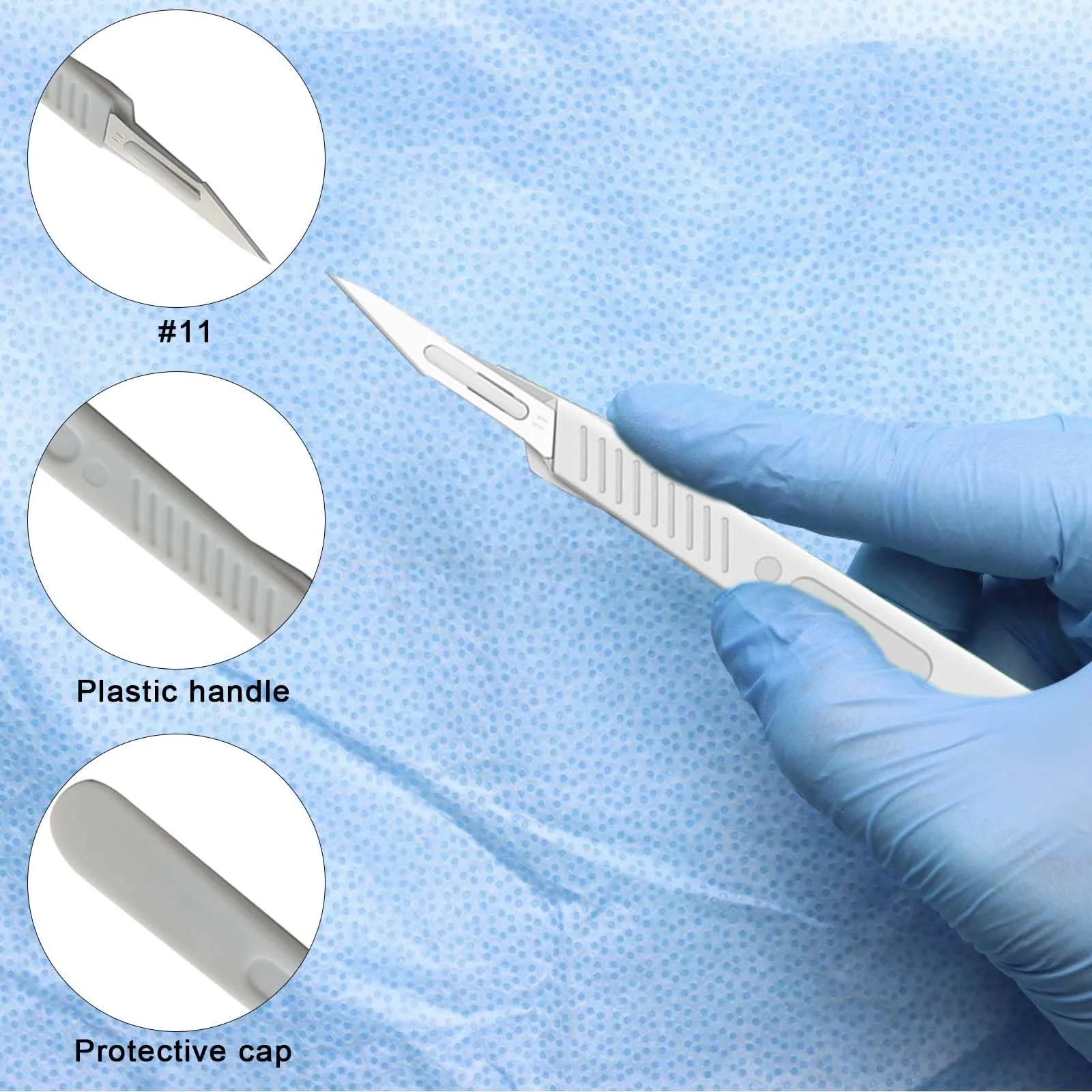 Pack of 20 Scalpel Blades, Scalpel Knife with Scalpel Handle, Plastic Surgical Scalpel Knives, Carbon Steel Scalpel Blades, Replacement Blades with Protective Cap, Individually Sterile Packed (White) White - Image 5