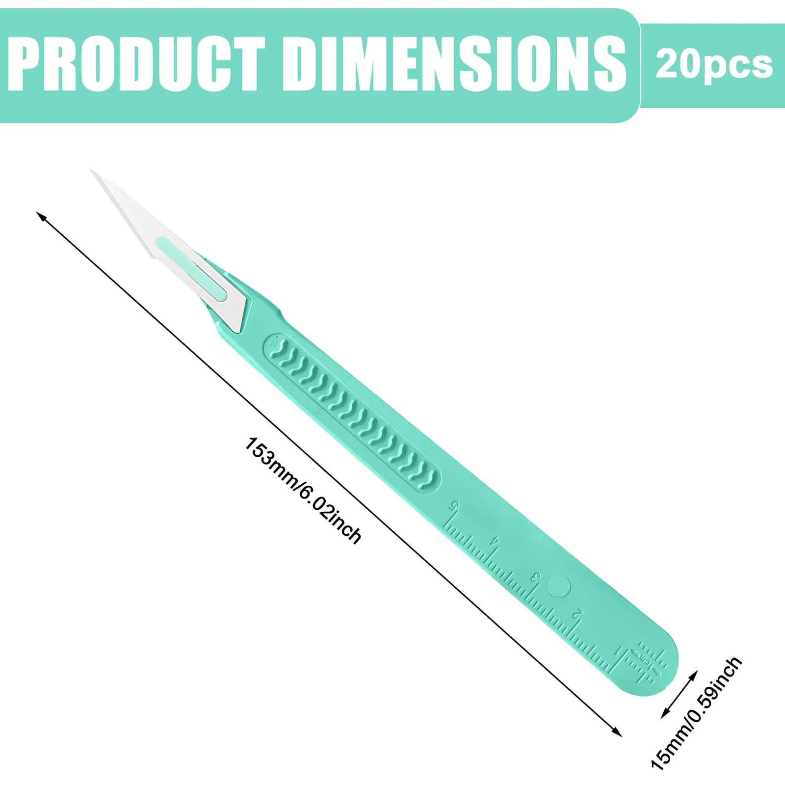 Pack of 20 scalpel blades, sterile scalpel knives with scalpel handle, plastic surgical scalpel knives, scalpel blades made of carbon steel, replacement blades with protective cap, individually - Image 2