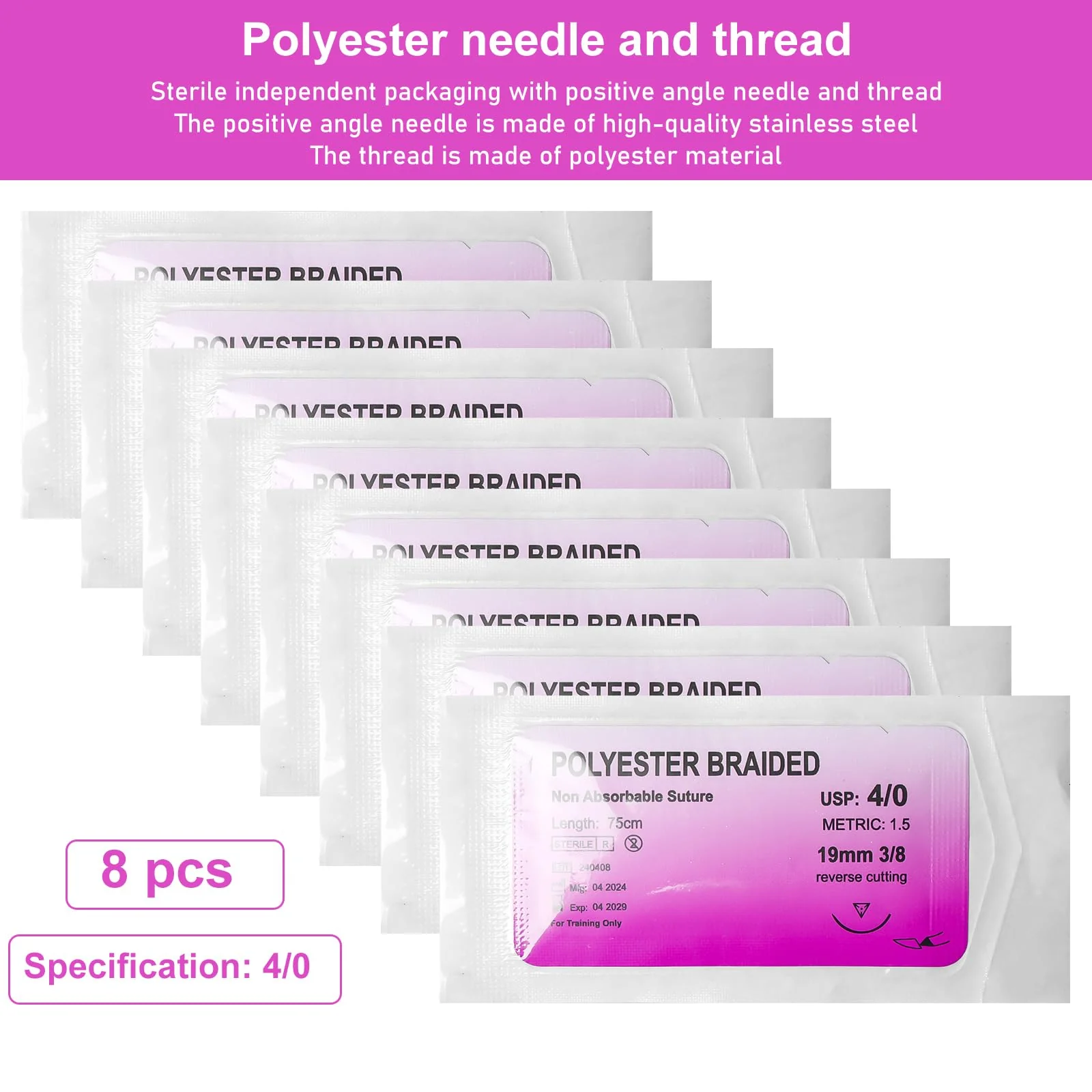 Pack of 24 Suture Material with Exercise Needles, Refill Pack for Surgical Suture Set, Ideal Suture Exercise Thread for Students, Needle and Thread Set, Wound Suture Kit Addition, Ideal Suture - Image 4