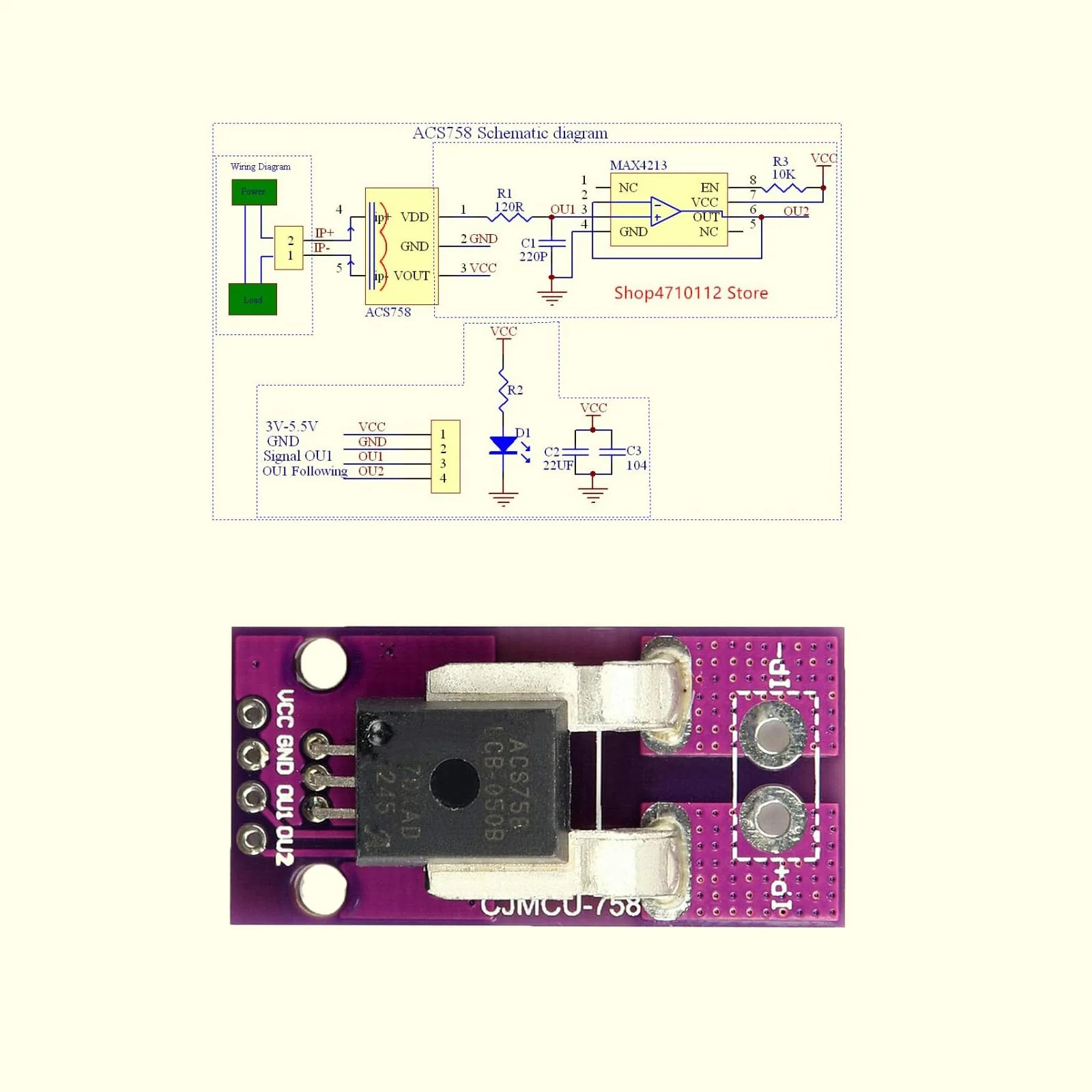 Pack of 3 ACS758LCB-050B-PFF-T Linear Current Sensors, Hall Current DIY Module (3) - Image 3