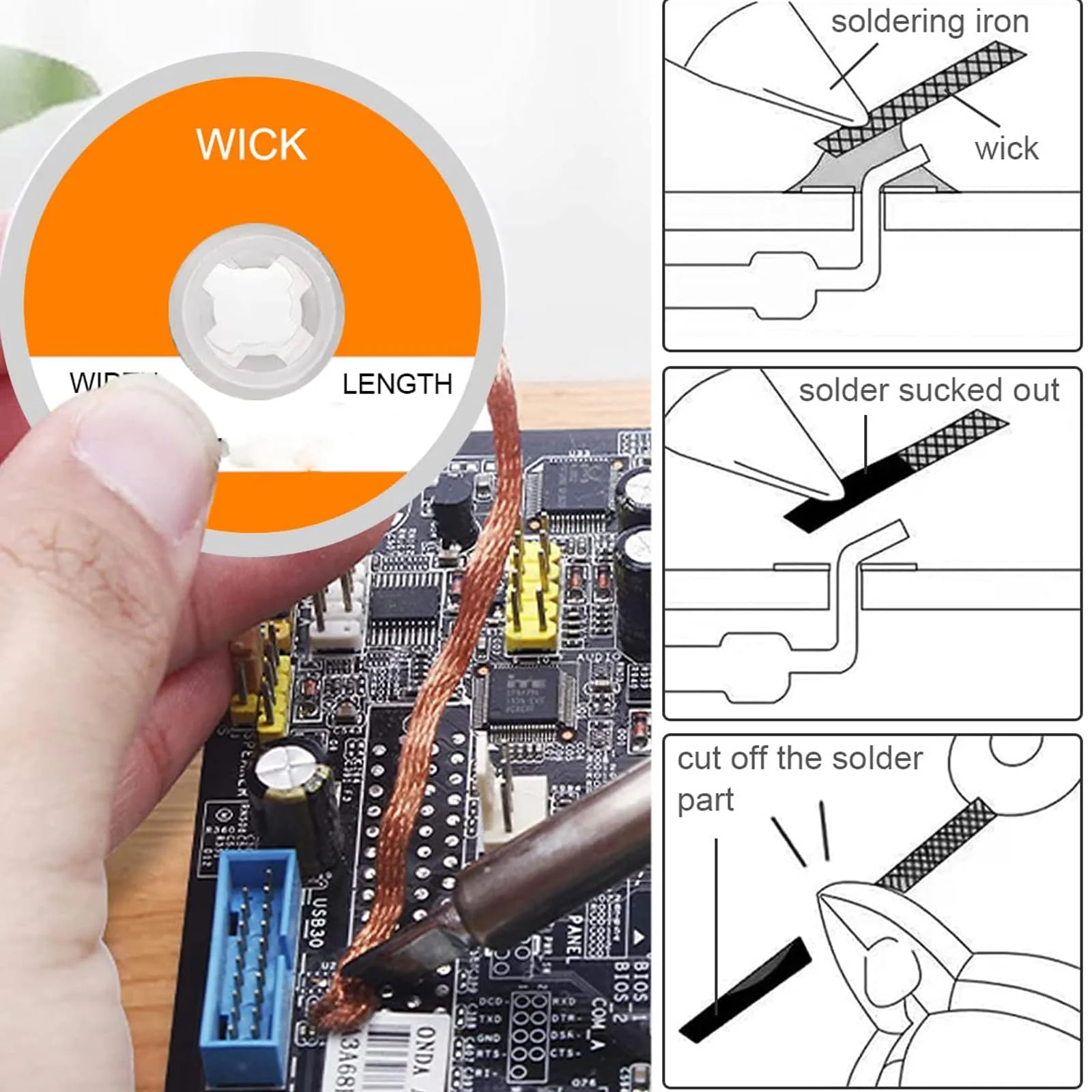 Pack of 3 Desoldering Braids - Copper Desoldering Wire (2.5 mm x 3 m, 3.0 mm x 3 m, 3.5 mm x 3 m) | Ideal for Desoldering and Removing Solder at Solder Points | High Thermal Conductivity Soldering - Image 4