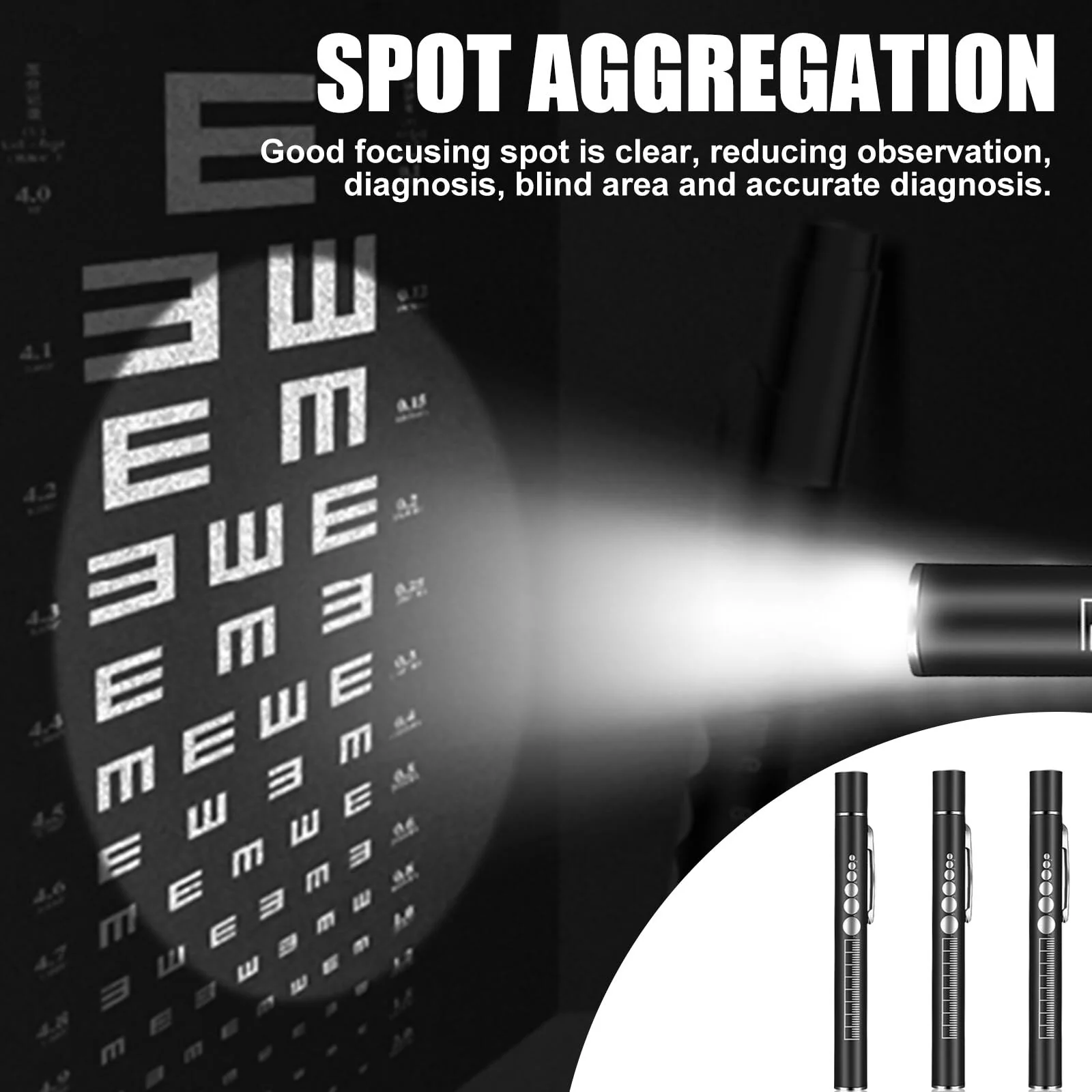 Pack of 3 Pupil Light Medicine Diagnostic Light Rechargeable USB Pen Lamp Pupil Light Emergency Service Accessories with Pupil Meter Ruler, Suitable for Nurses Doctors - Image 3