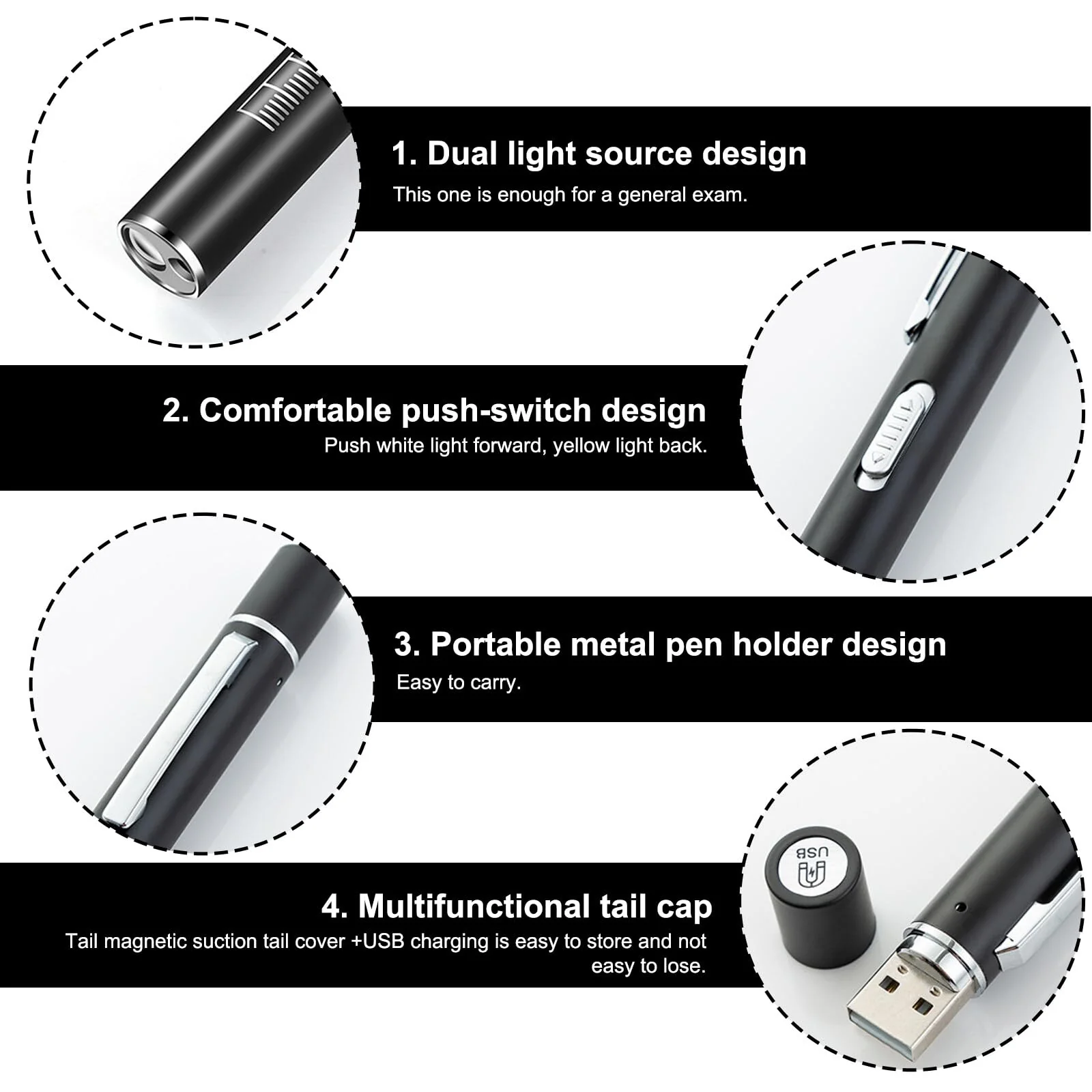Pack of 3 Pupil Light Medicine Diagnostic Light Rechargeable USB Pen Lamp Pupil Light Emergency Service Accessories with Pupil Meter Ruler, Suitable for Nurses Doctors - Image 5