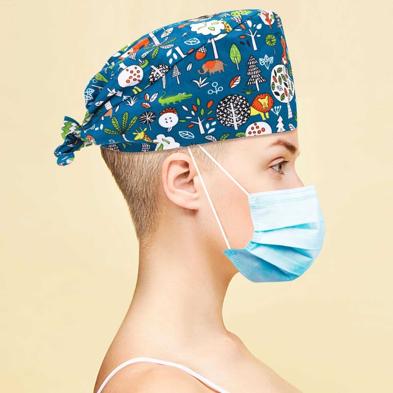 Pack of 3 Surgical Cap, Fabric Nurse Cap, Adjustable Surgical Hat, Buttons, Adjustable Work Cap, Cotton Dust Cap, Printed Turban Hat with Sweatband Hoods, Bag Caps - Image 5