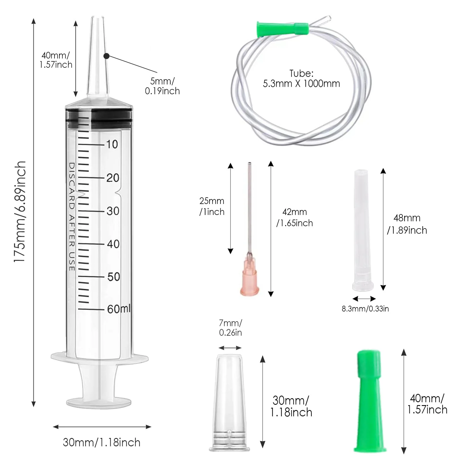 Pack of 3 Syringe 60 ml, Syringe with Hose, Disposable Syringes Large, Individually Packed Liquid Syringe, Reusable Plastic Syringes for Scientific Laboratories, Liquid Measurement - Image 2