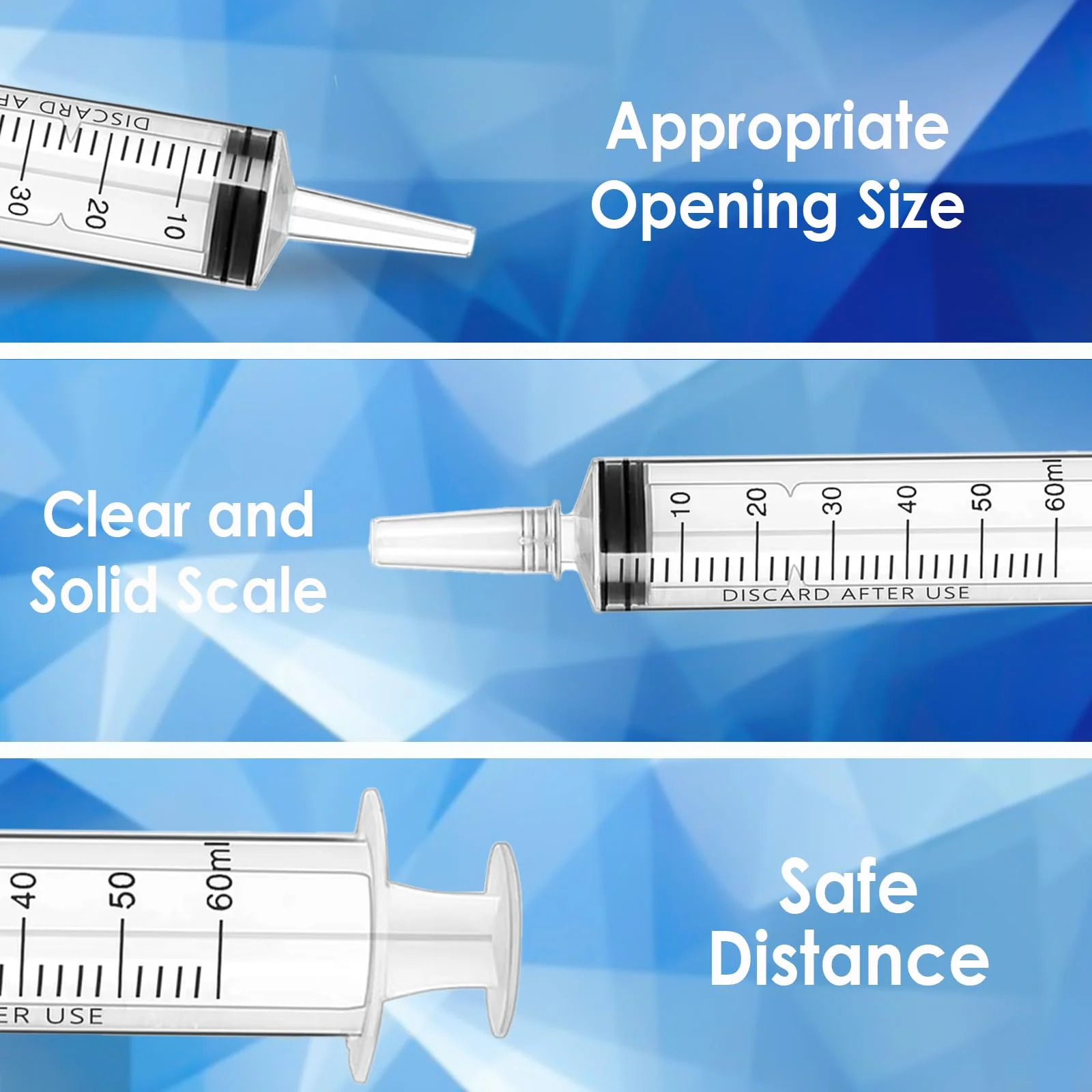 Pack of 3 Syringe 60 ml, Syringe with Hose, Disposable Syringes Large, Individually Packed Liquid Syringe, Reusable Plastic Syringes for Scientific Laboratories, Liquid Measurement - Image 3