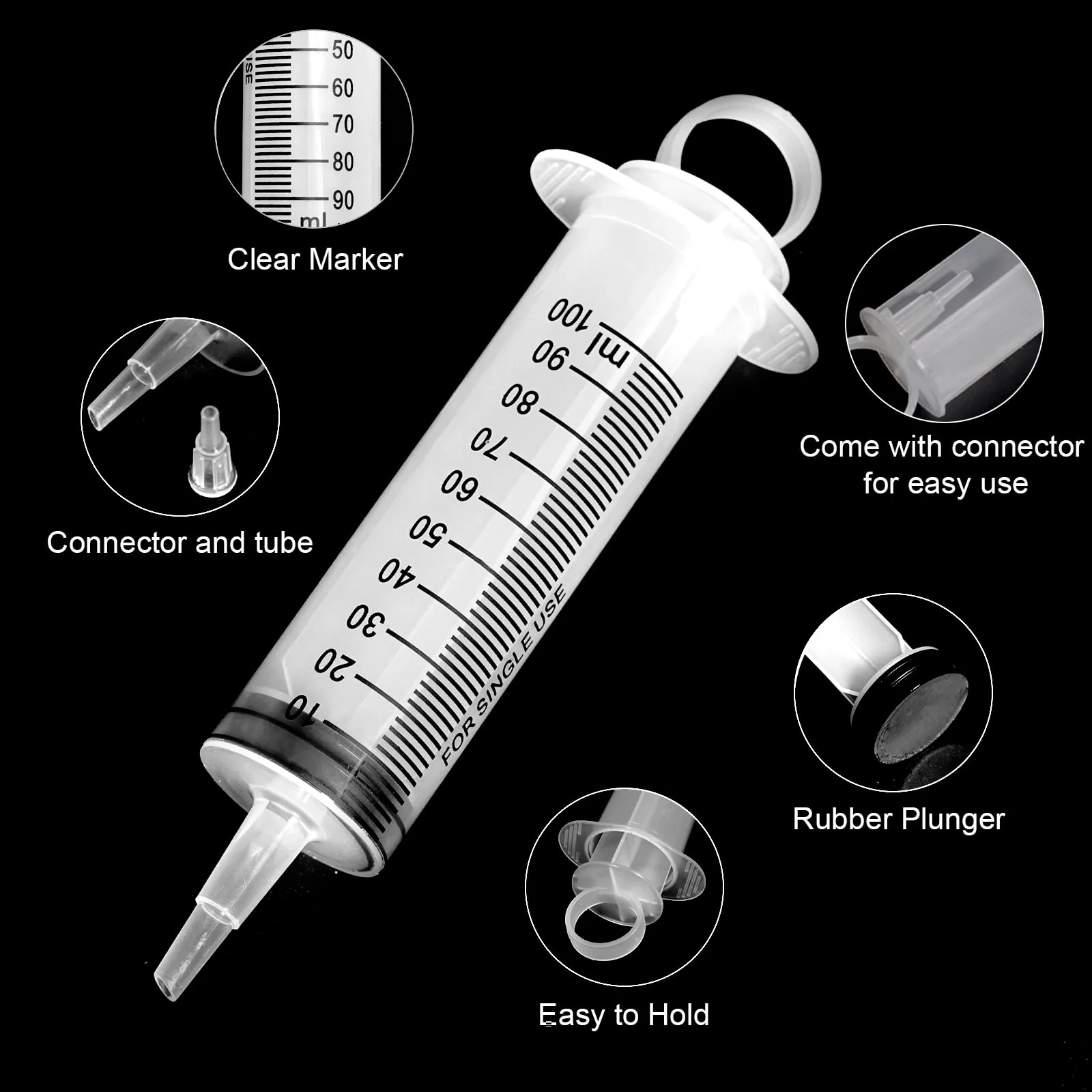 Pack of 3 Syringes 100 ml, Syringe with Hose, Dosing Syringe with Adapter, Large Syringe, Disposable Syringe 100 ml, Plastic Syringe for Science Laboratories, Garden, Industry and Factories - Image 2