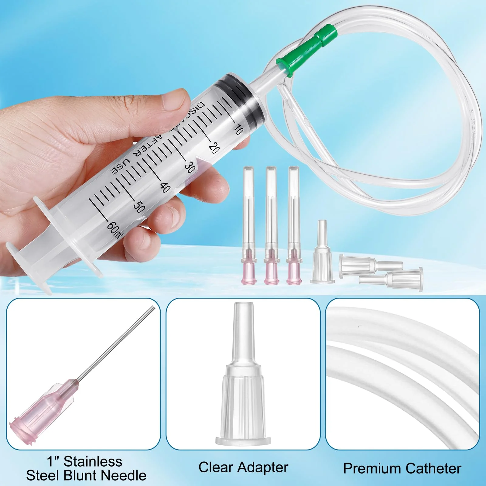 Pack of 3 Syringes 60 ml, Reusable Sterile Syringe with Hose, Syringe with Blunt Needle Dosing Syringe Plastic Syringe for Laboratory Animal Feeding Plant Watering, Individually Packed - Image 4