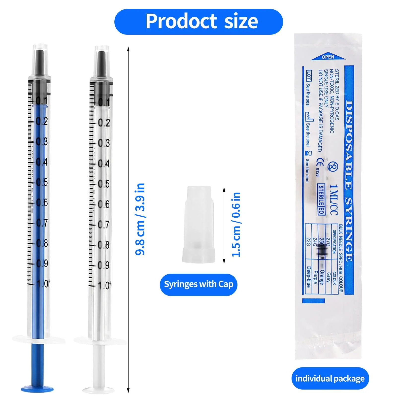 Pack of 30 1 ml Sterile Syringe without Needle Colostrum Syringes, 1 ml Plastic Syringes Independent Disposable Syringes 1 ml with Cap for Refilling and Measuring Liquids Scientific Laboratories - Image 2