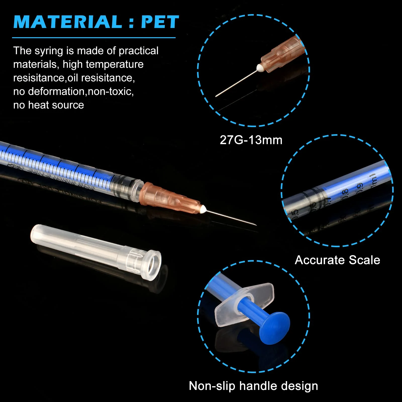 Pack of 30 1 ml Syringes, Plastic Syringes with Caps, Independent Seal Packaging, Minimum Scale 0.01 ml, for Feeding Animals, Liquid Measurement for Laboratory, Industrial Precision Application blue - Image 6