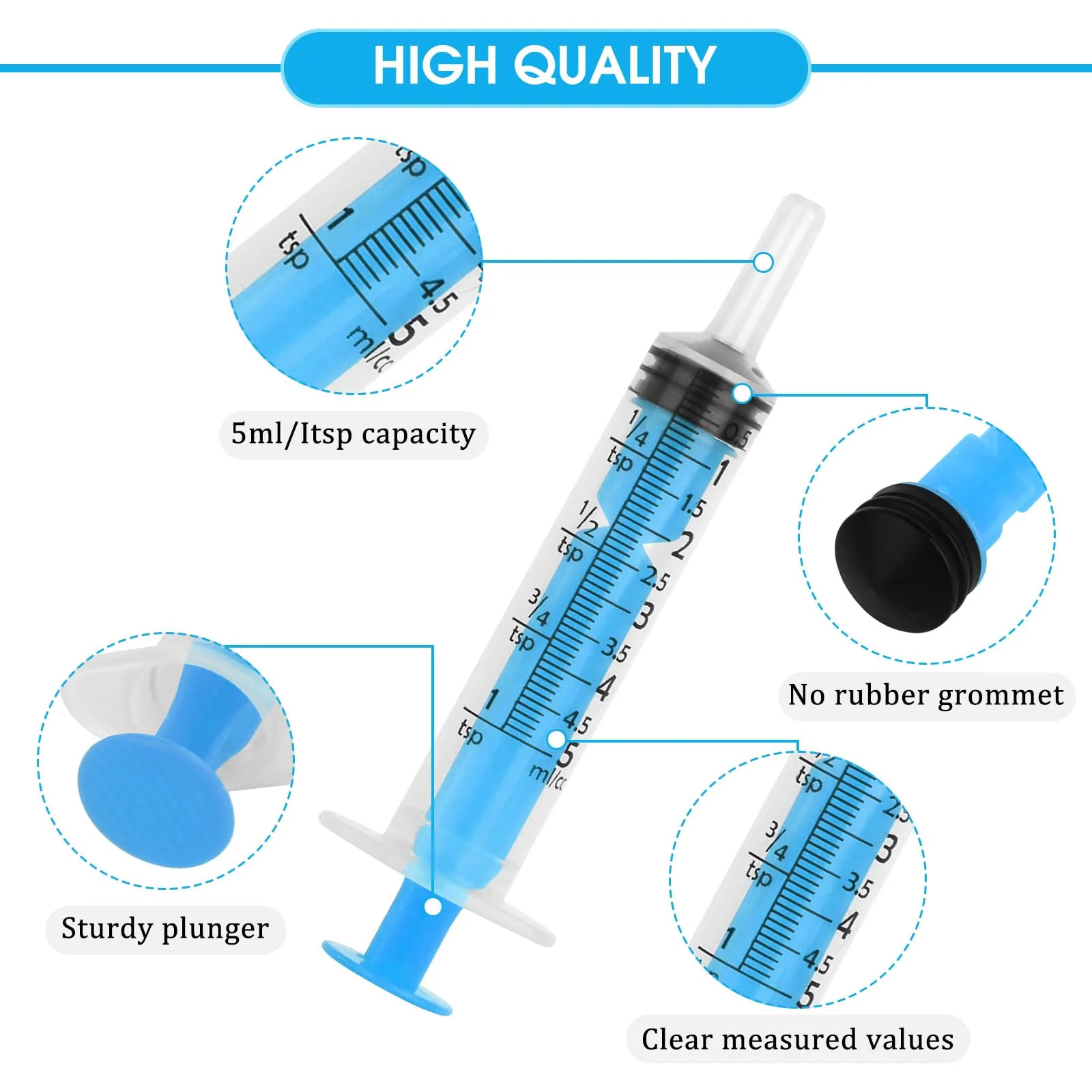 Pack of 30 Disposable Syringes, 5 ml, Plastic Syringe with Cap, Feeding Syringe Without Needle, Sterile Syringes for Animal Feeding, Refills, Liquids, 5 Colours - Image 3