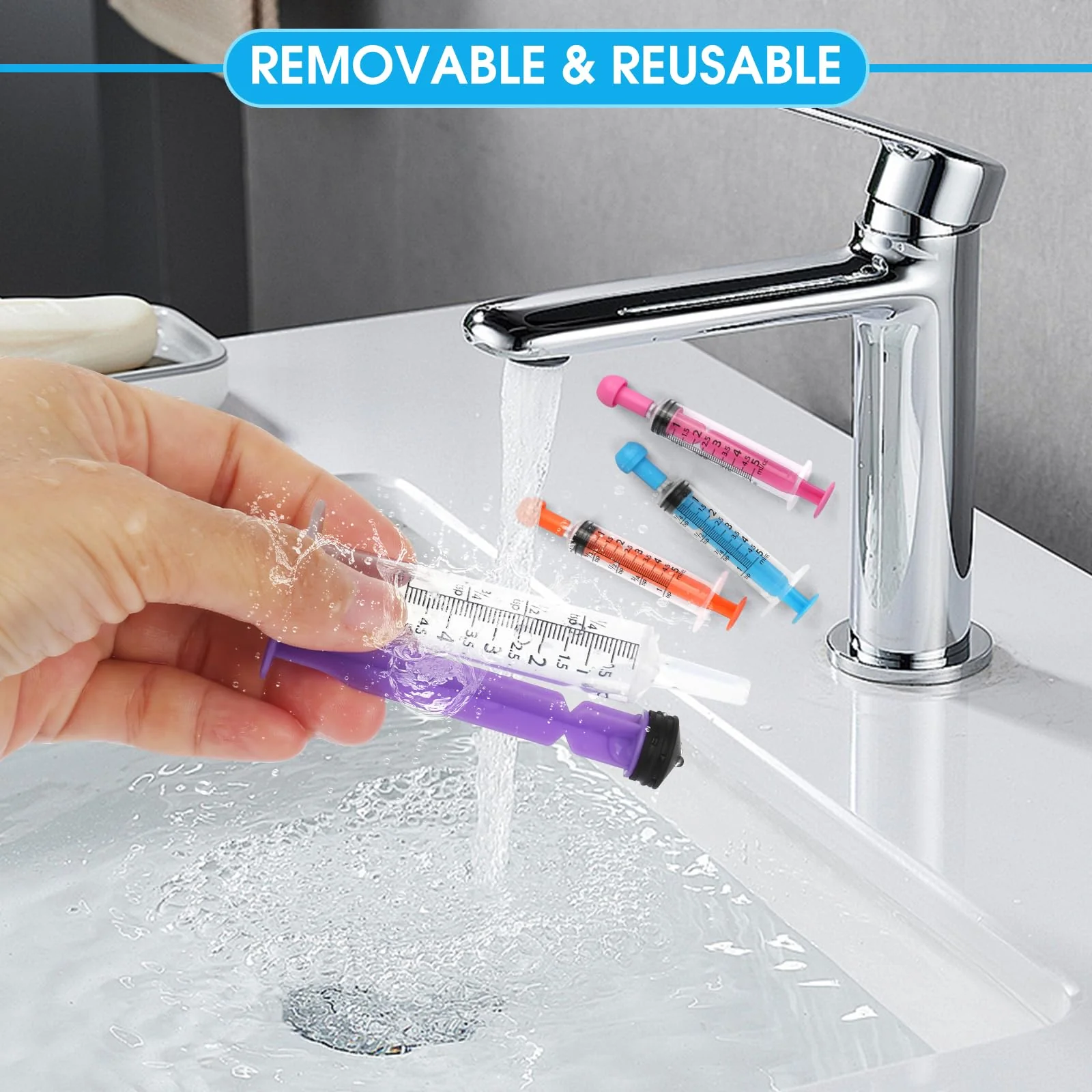 Pack of 30 Disposable Syringes, 5 ml, Plastic Syringe with Cap, Feeding Syringe Without Needle, Sterile Syringes for Animal Feeding, Refills, Liquids, 5 Colours - Image 4