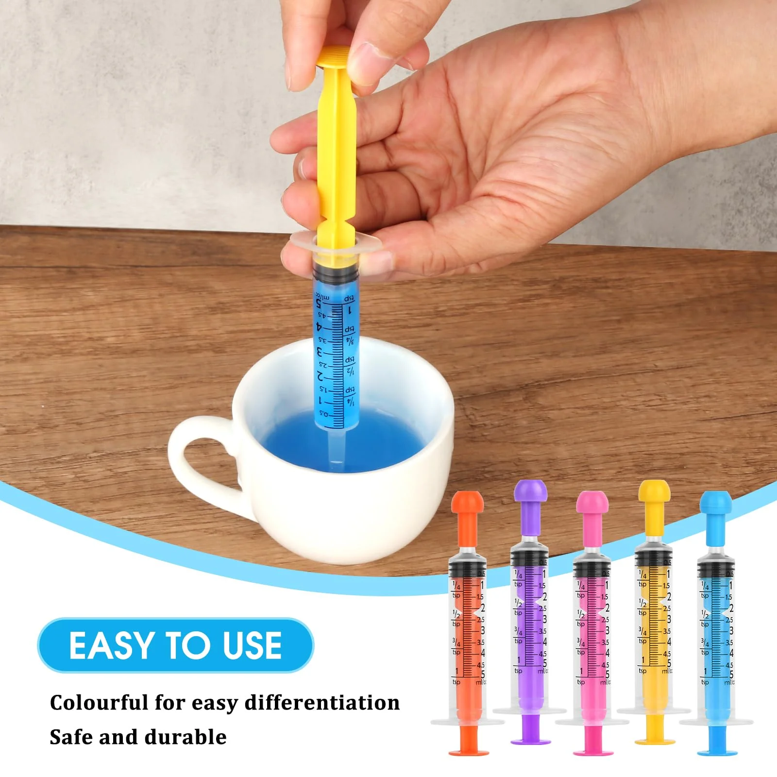 Pack of 30 Disposable Syringes, 5 ml, Plastic Syringe with Cap, Feeding Syringe Without Needle, Sterile Syringes for Animal Feeding, Refills, Liquids, 5 Colours - Image 5