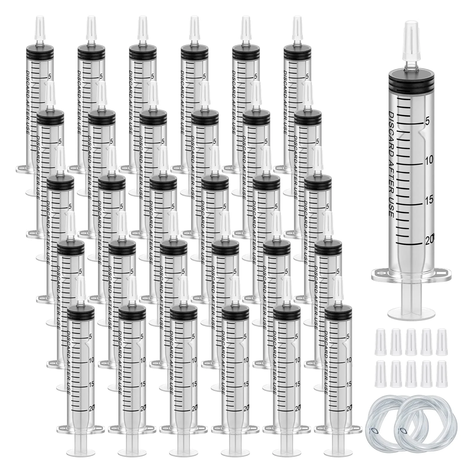 Pack of 30 Plastic Syringes 20 ml, Measuring Syringe Disposable Syringe for Scientific Laboratories, Feed Syringe, Marinating Syringe and Suction Syringe (30, 20 ml)