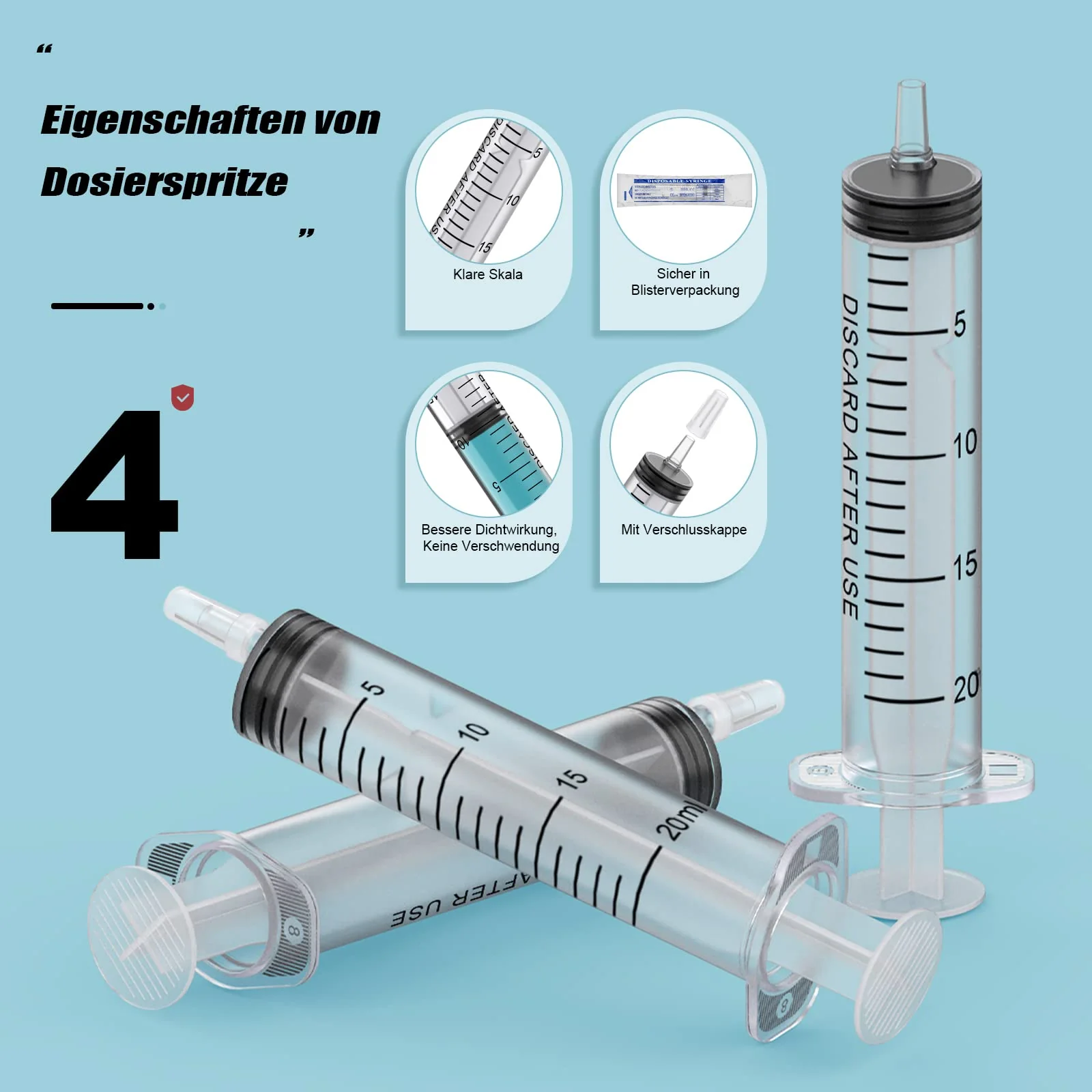 Pack of 30 Plastic Syringes 20 ml, Measuring Syringe Disposable Syringe for Scientific Laboratories, Feed Syringe, Marinating Syringe and Suction Syringe (30, 20 ml) - Image 4