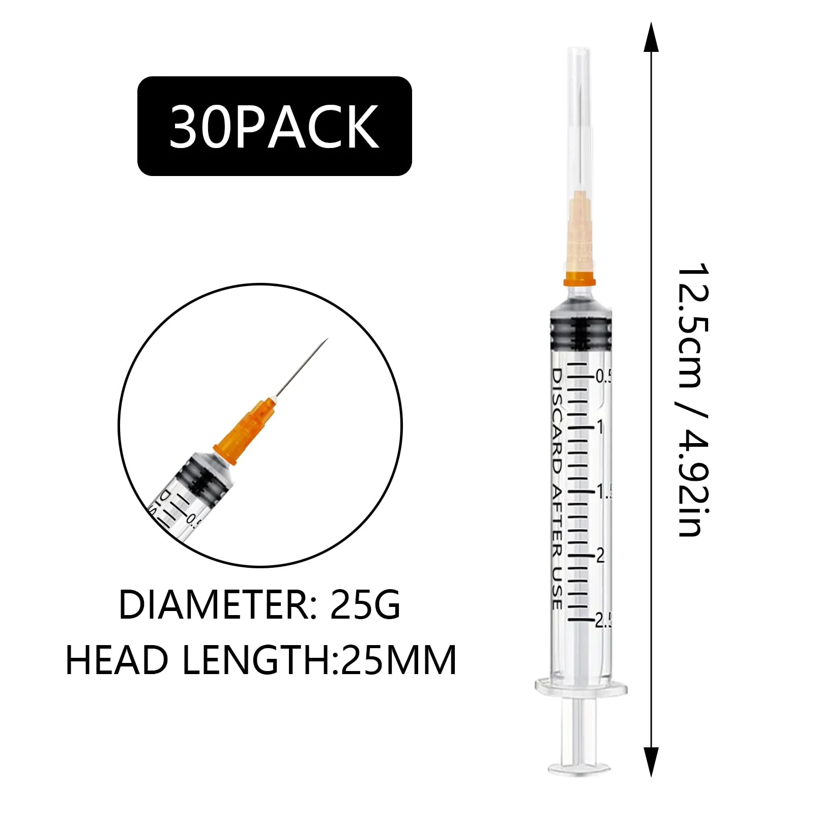 Pack of 30 Syringes 2.5 ml Plastic Syringe with Needles with Caps, Plastic Tube Syringes, Disposable Syringes Small, Dosing Syringe Liquid Syringe for Hobby and DIY, Individually Sealed Packaging - Image 2
