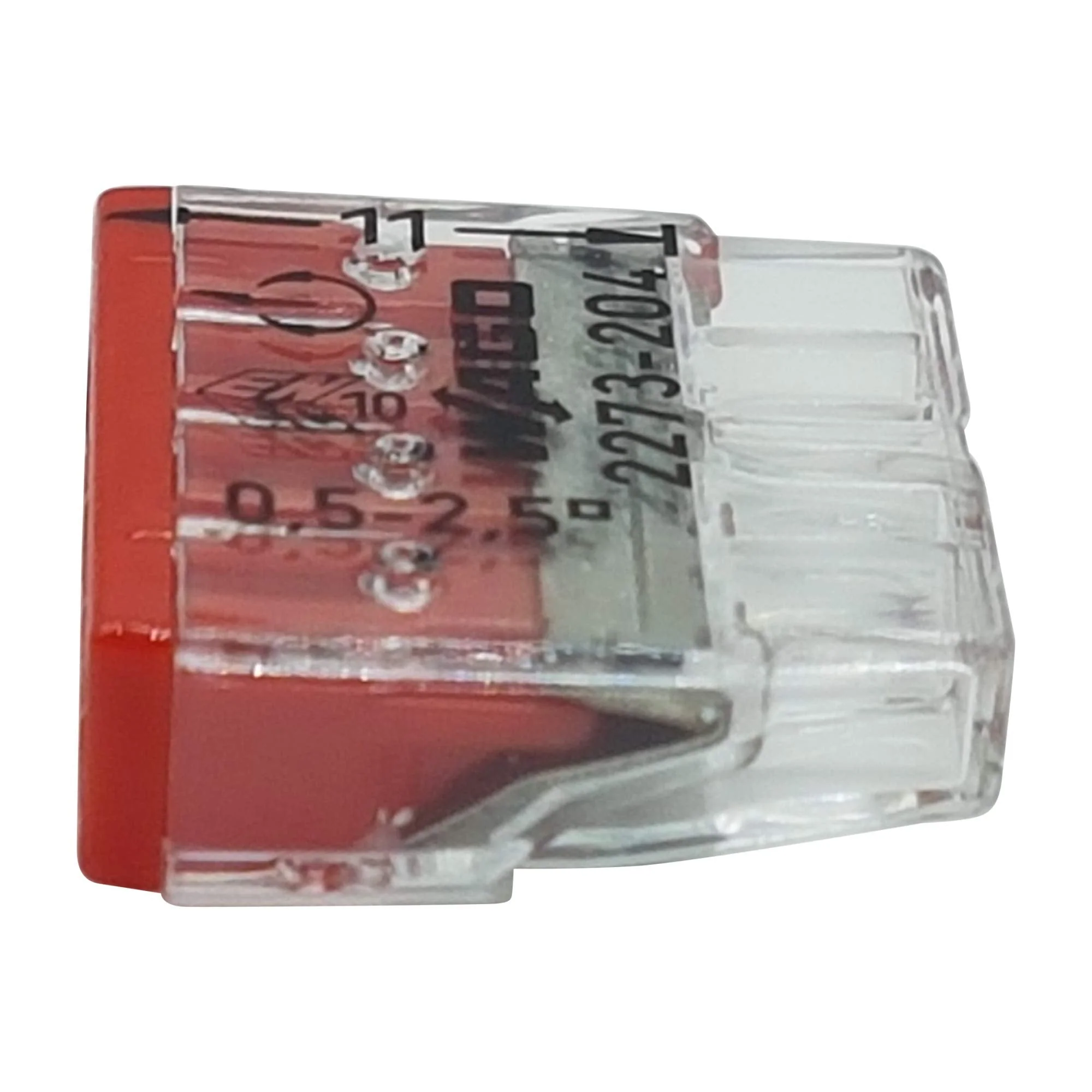 Pack of 30 Wago 2273-204 Compact Connectors for Junction Boxes, Diameter 0.5 - 2.5 mm², 4-Pin, Transparent/Red - Image 2