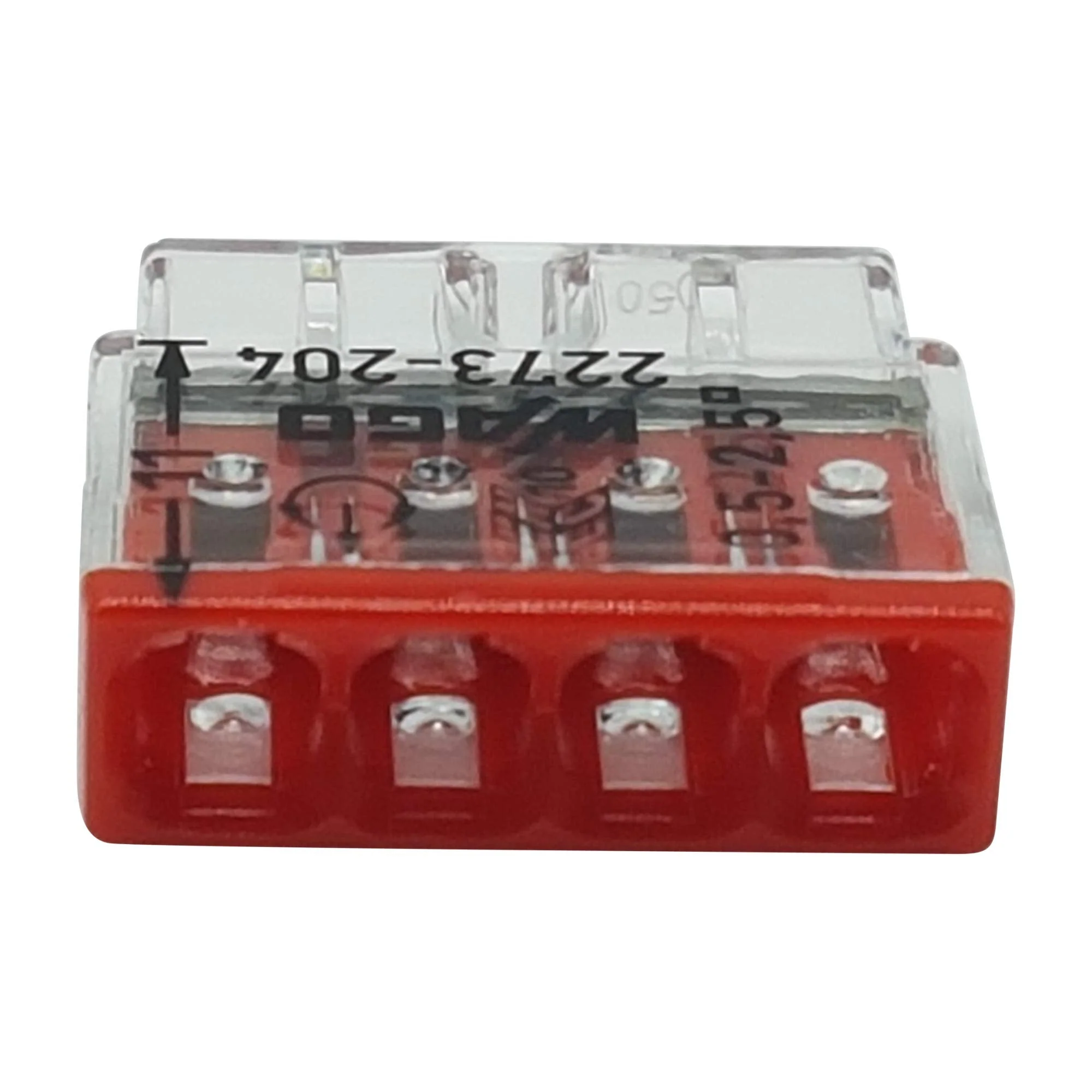 Pack of 30 Wago 2273-204 Compact Connectors for Junction Boxes, Diameter 0.5 - 2.5 mm², 4-Pin, Transparent/Red - Image 3