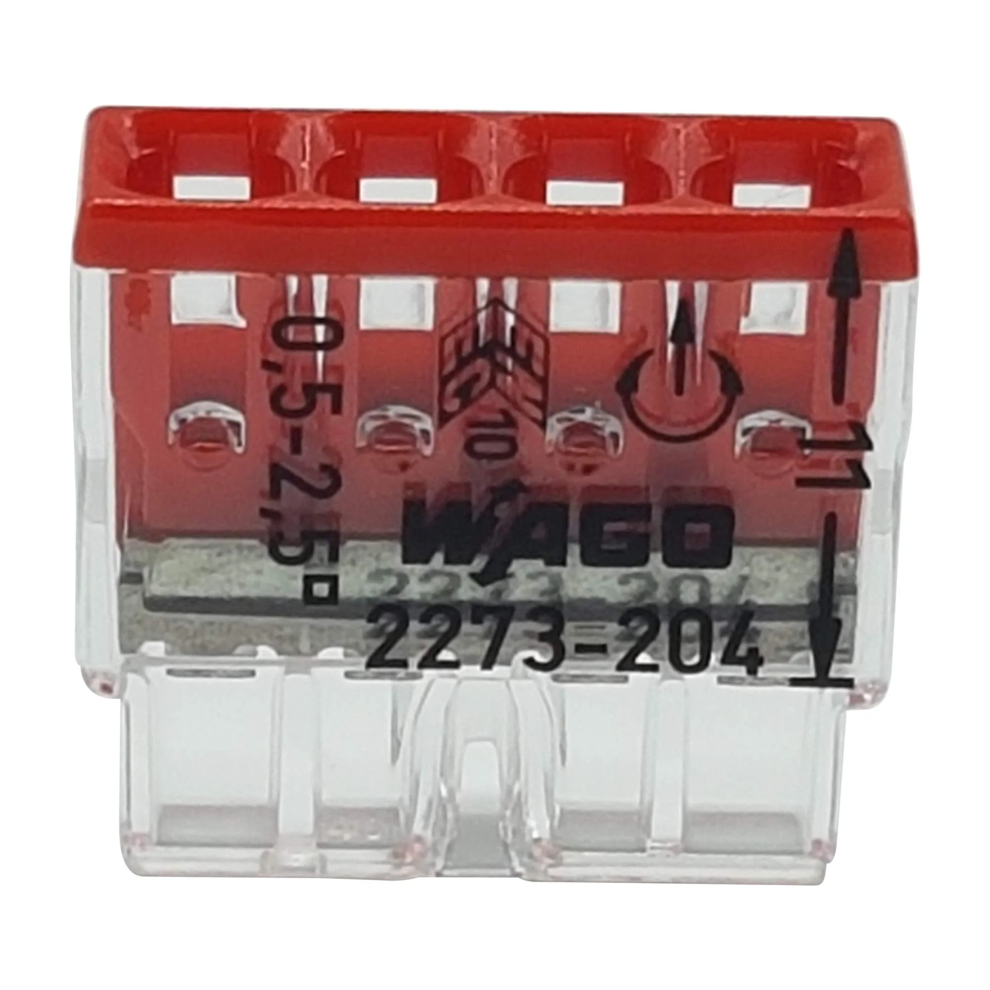 Pack of 30 Wago 2273-204 Compact Connectors for Junction Boxes, Diameter 0.5 - 2.5 mm², 4-Pin, Transparent/Red - Image 4