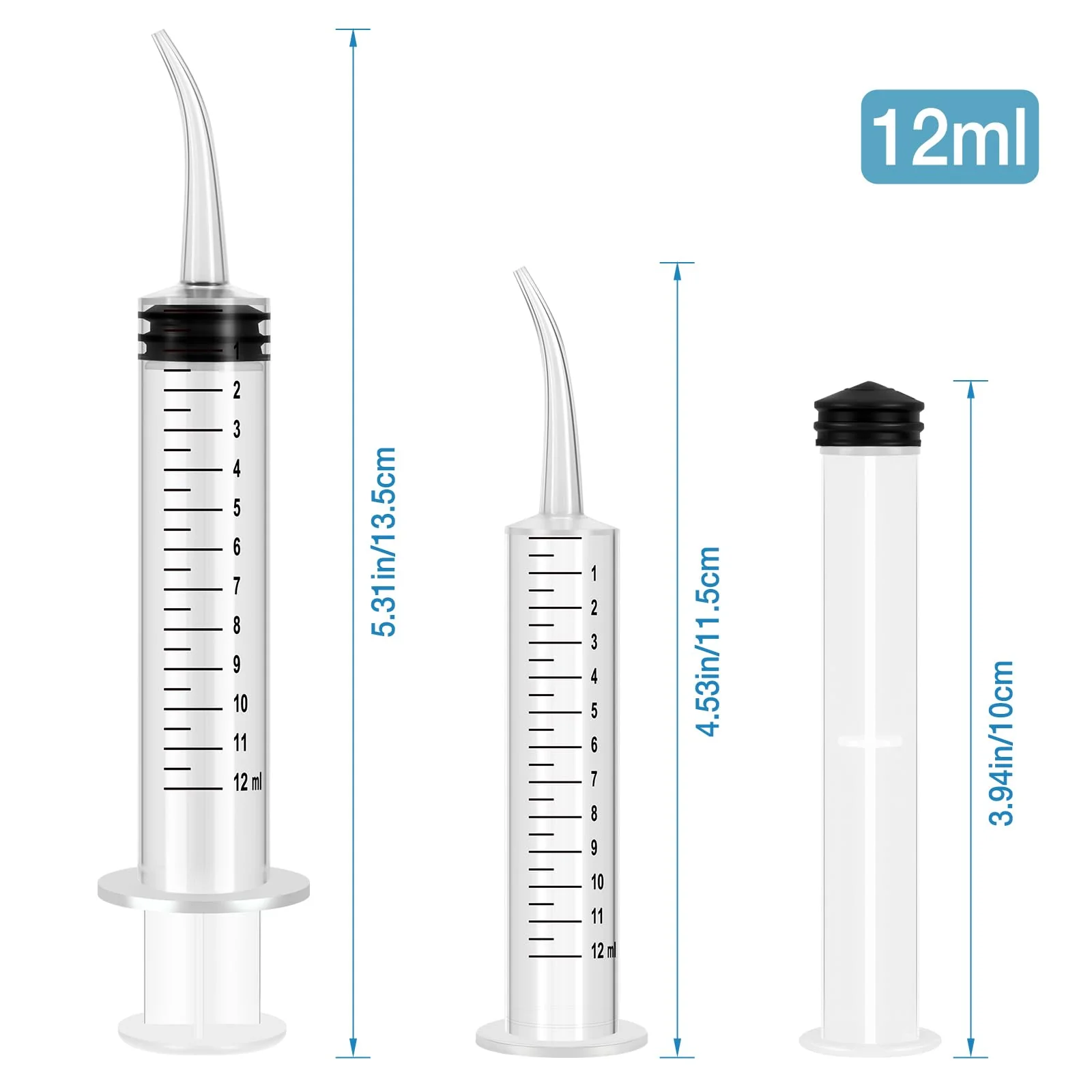 Pack of 4 Dental Syringes 12 ml Dental Syringe Transparent Plastic with Curved Tip and Measure for Oral Dental Care Cleaning - Image 2