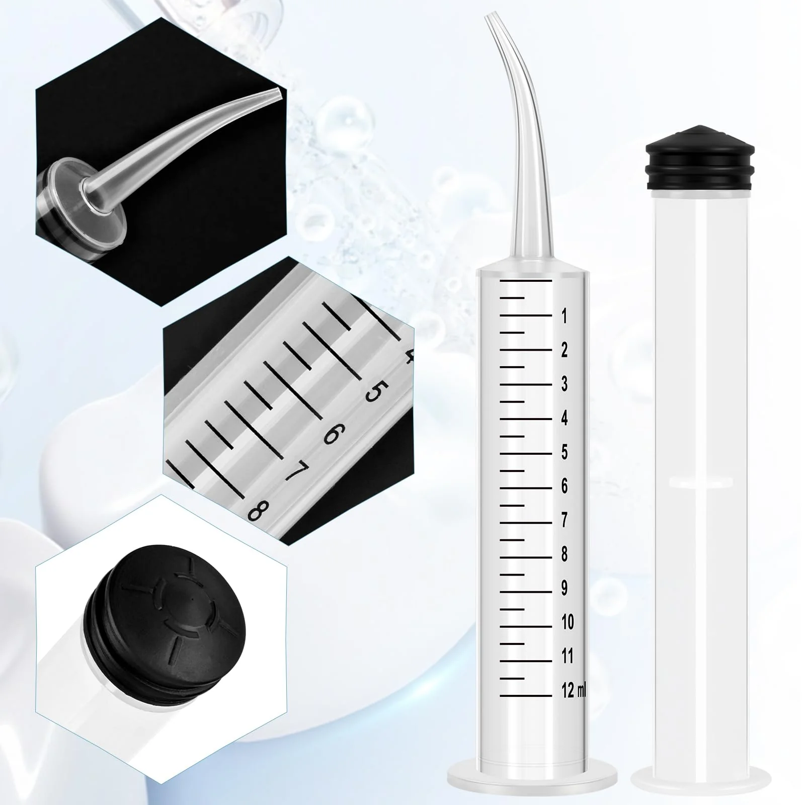 Pack of 4 Dental Syringes 12 ml Dental Syringe Transparent Plastic with Curved Tip and Measure for Oral Dental Care Cleaning - Image 3