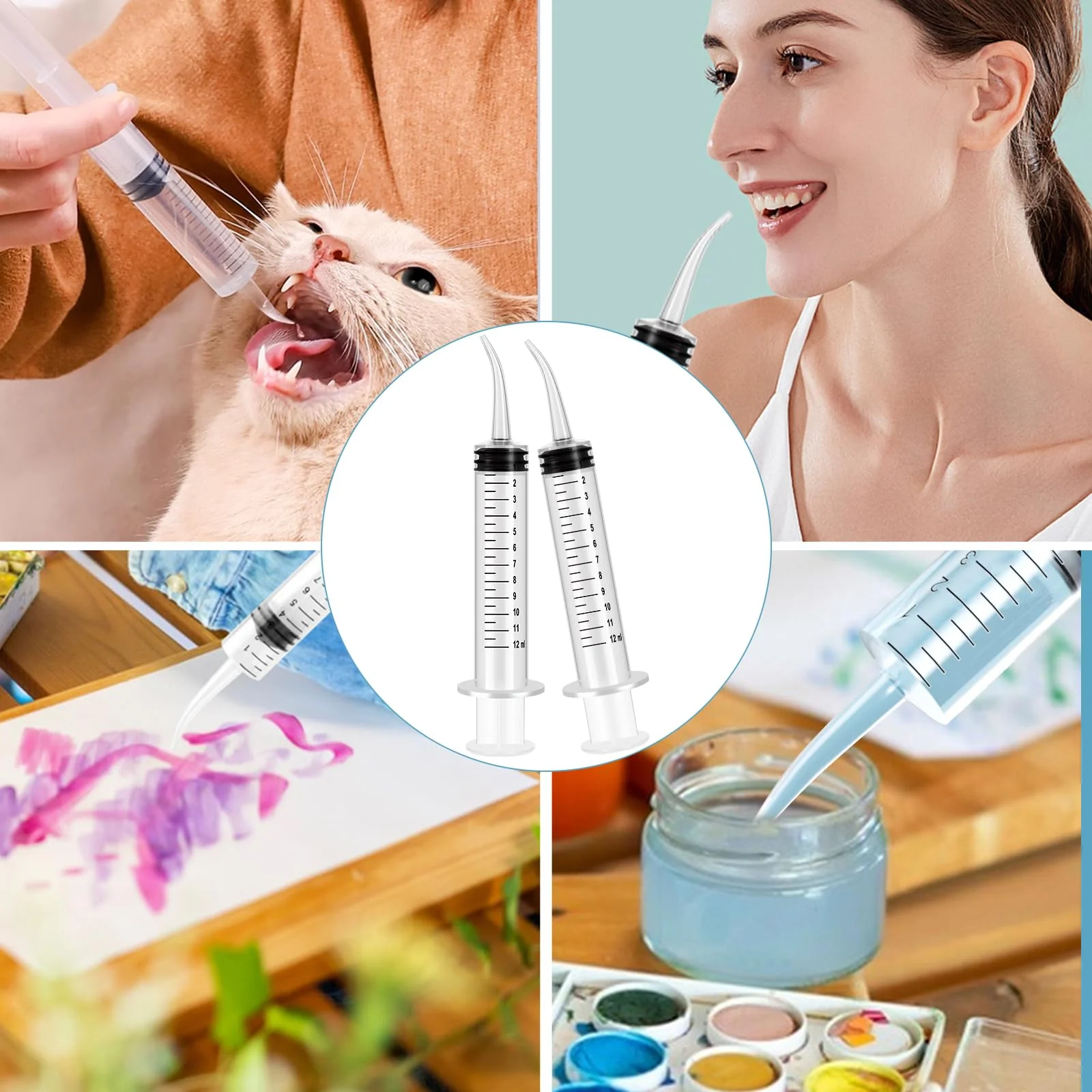 Pack of 4 Dental Syringes 12 ml Dental Syringe Transparent Plastic with Curved Tip and Measure for Oral Dental Care Cleaning - Image 7