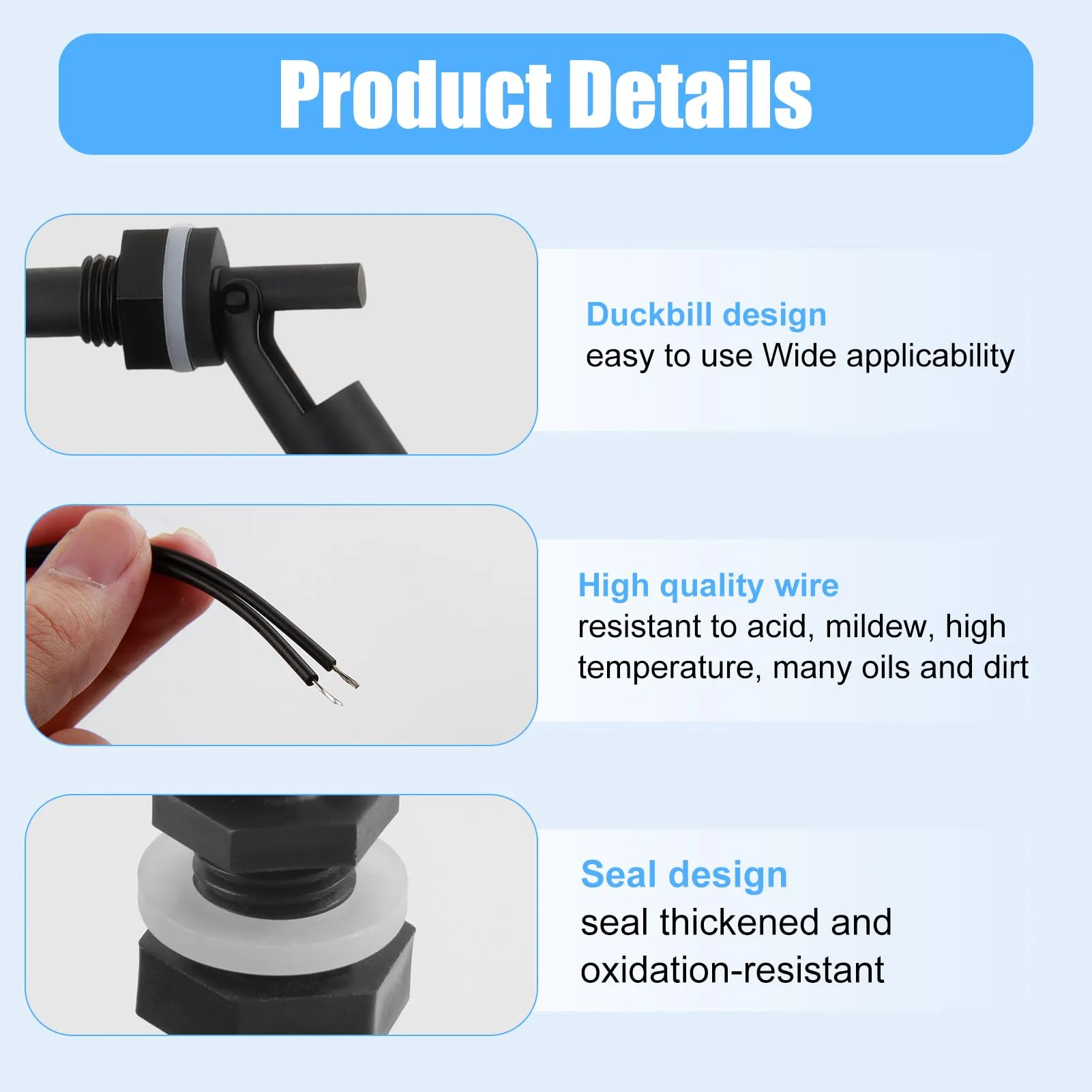 Pack of 4 Float Switch Water Level Sensor, Float Switch, Side Mounted Horizontal Float Switch, Liquid Float Switch for Tank, Pool, Horizontal, Aquarium - Image 3