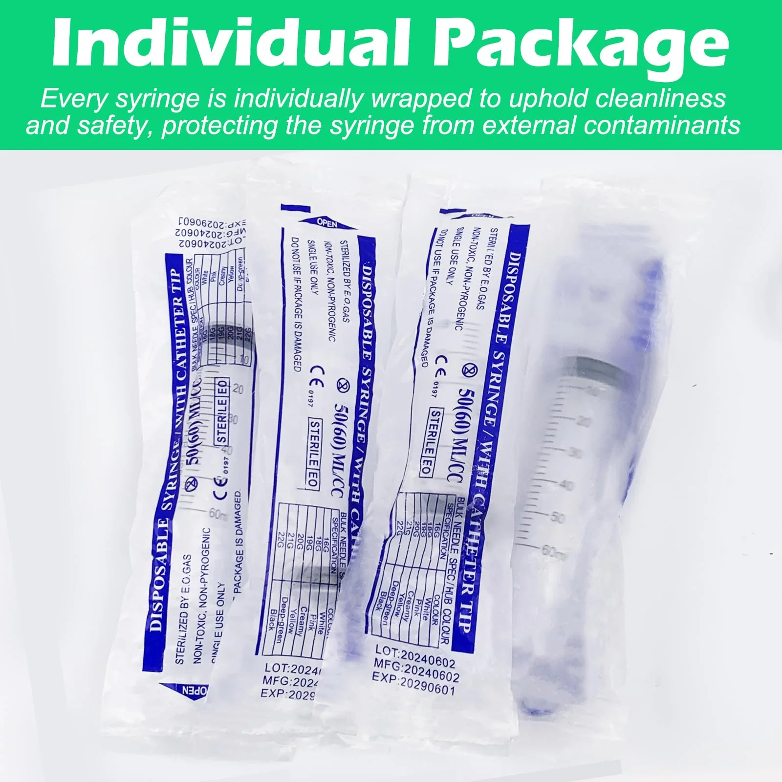 Pack of 4 Syringe Without Needle, 60 ml Large Colostrum Syringe, Sterile Liquid Dispensing Syringe, Graduated Plastic Syringe, Industrial Refill Syringe with 1 m Hose Caps for Liquid, Oil Suction - Image 5