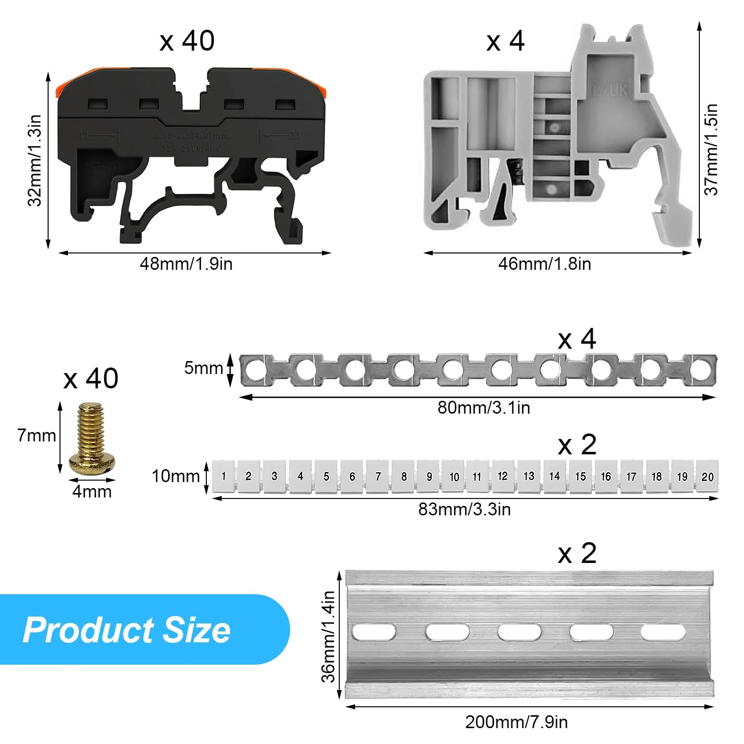 Pack of 40 DIN Rail Terminals, 0.08-4 mm² PCT-211 DIN Rail Terminals, Terminal Block Terminal Block Kit, Quick Wiring Electrical Terminal Block for Automation Projects, DIY Projects - Image 2